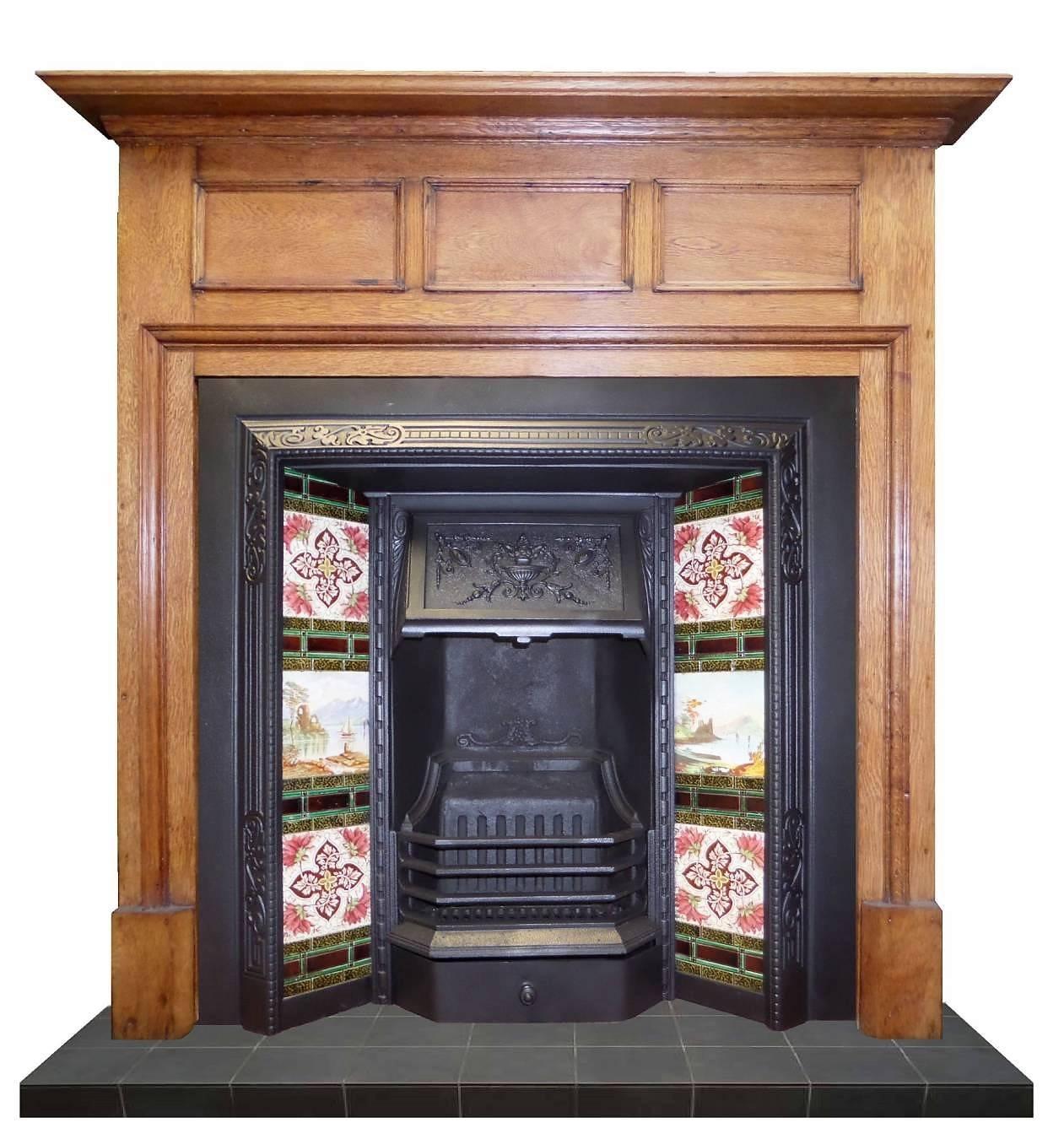 19th Century Victorian Cast Iron Fireplace Insert and Original Tile Set For Sale 2