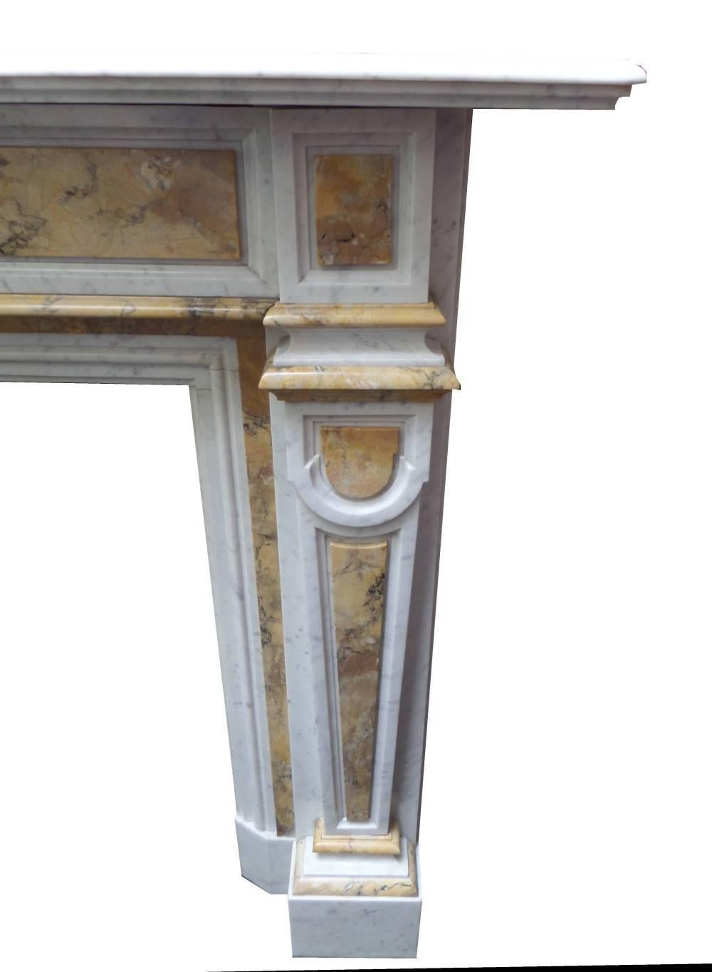 Early Victorian 19th Century Victorian Carrara Marble  Chimneypiece with Sienna Inlay Panels For Sale