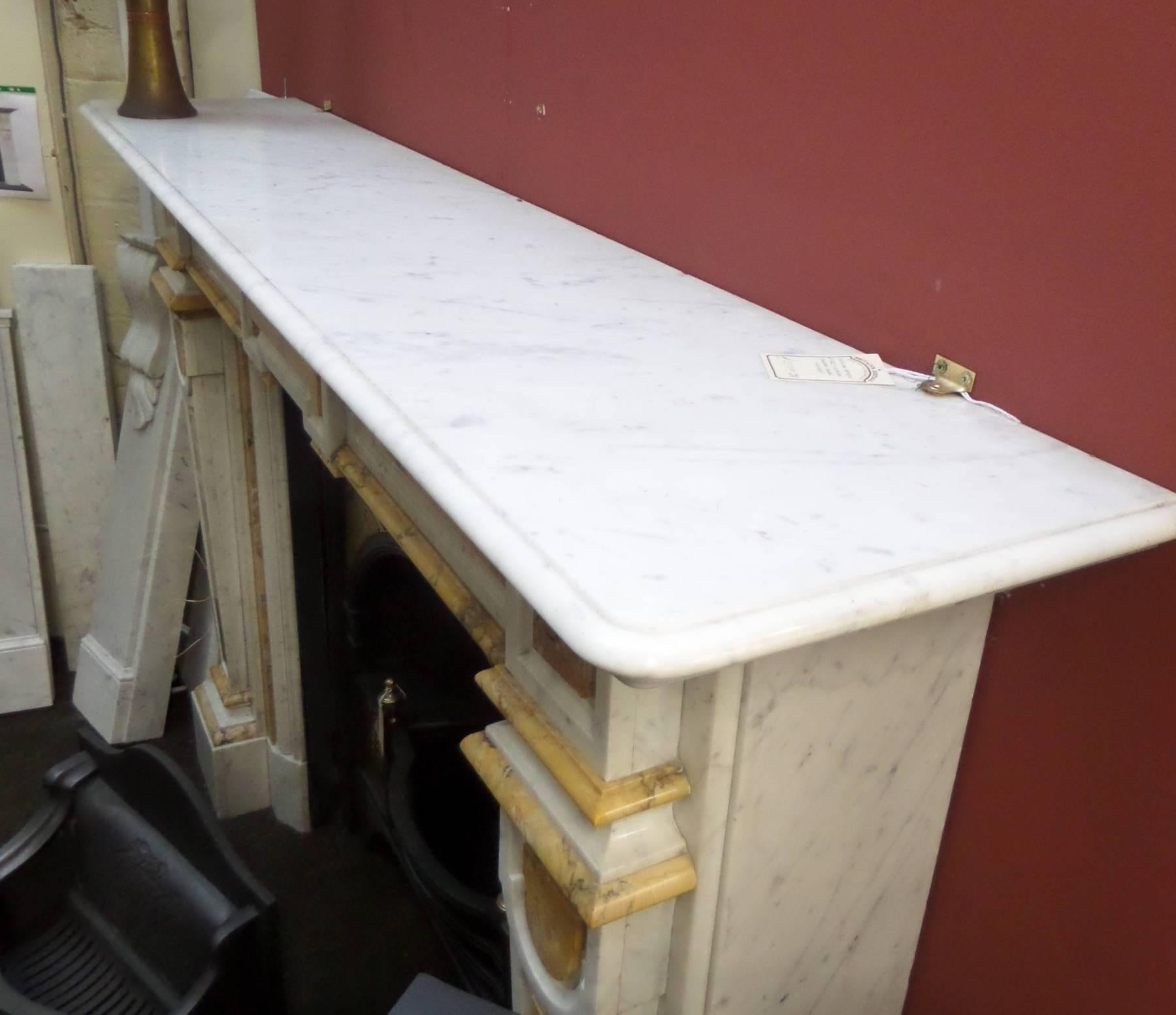 19th Century Victorian Carrara Marble  Chimneypiece with Sienna Inlay Panels In Excellent Condition For Sale In Leicester, Leicestershire