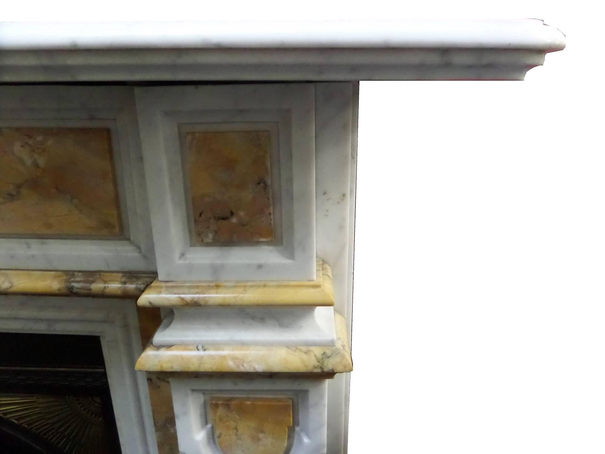 British 19th Century Victorian Carrara Marble  Chimneypiece with Sienna Inlay Panels For Sale