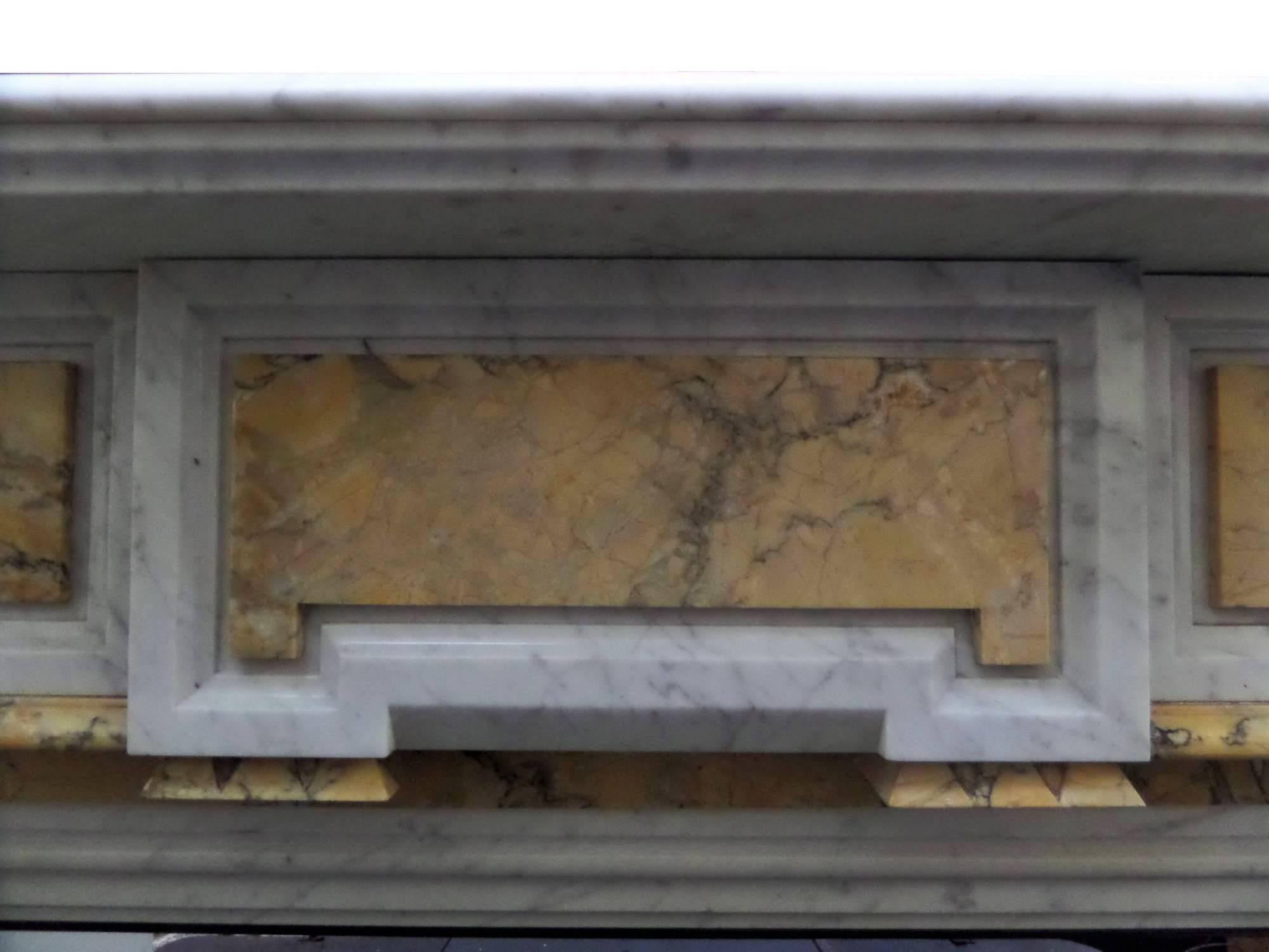 Carved 19th Century Victorian Carrara Marble  Chimneypiece with Sienna Inlay Panels For Sale
