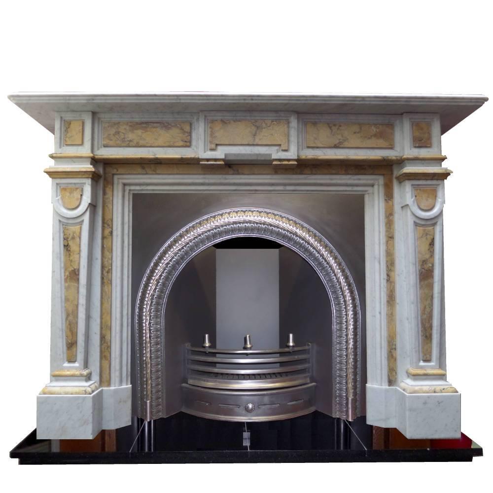 19th Century Victorian Carrara Marble  Chimneypiece with Sienna Inlay Panels For Sale 1