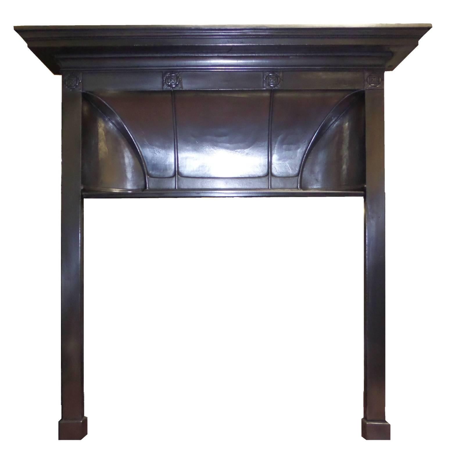 Edwardian Charles Rennie Mackintosh Burnished Cast Iron Fireplace Surrou For Sale