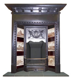 Antique Edwardian Cast Iron Burnished Fireplace with Tiles
