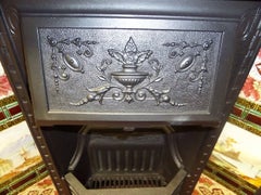 19th Century Victorian Cast Iron Fireplace Insert and Original Tile Set