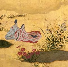 Japanese Screen Painting, Circa 1700 'Tales of Ise' by Tosa Mitsusuke