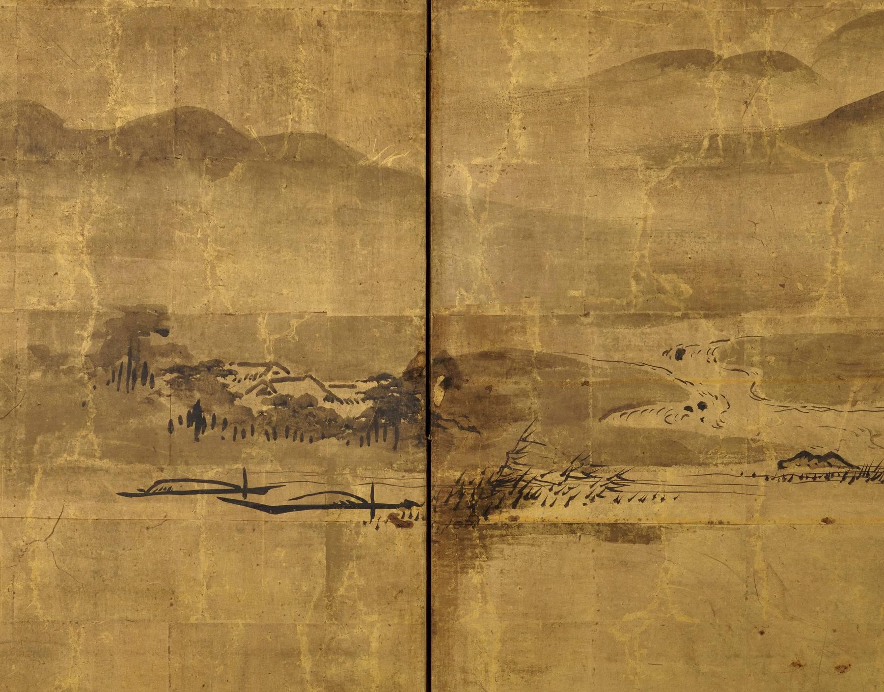 Hand-Painted Kiyono Yozan, circa 1700 “Xiao & Xiang” Japanese Screen Painting