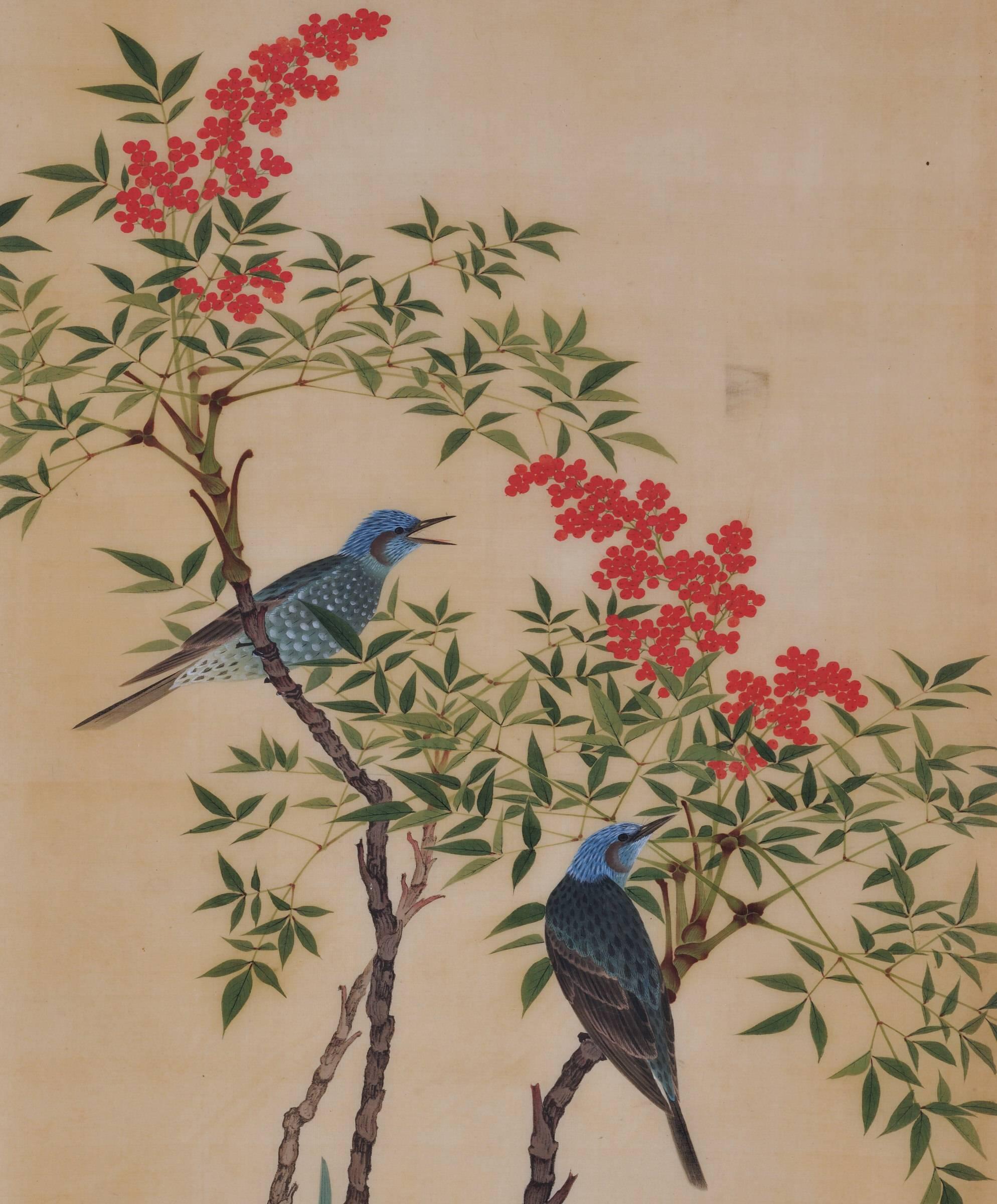 Takakura Zaiko (fl.1854-1860)

Birds and flowers of the seasons

Pheasants and Peonies

Ink and color on silk

Unframed

Seal: Taka Zaiko no in 

Dimensions:

H 39” x W 16.5” (100 cm x 42.5 cm)

Bird and flower paintings by the