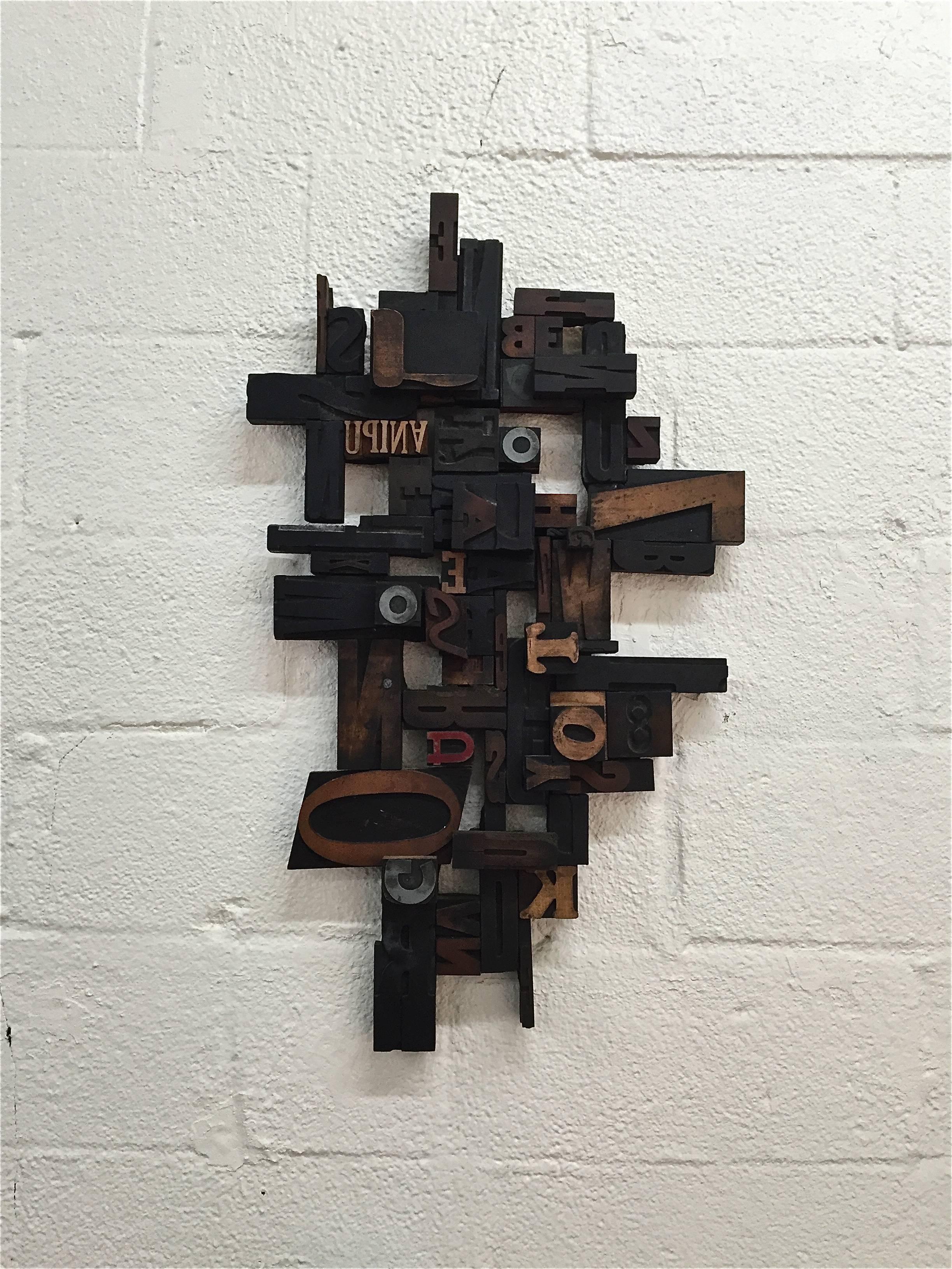 Letterpress Printing Wood Block Wall Sculpture For Sale 2