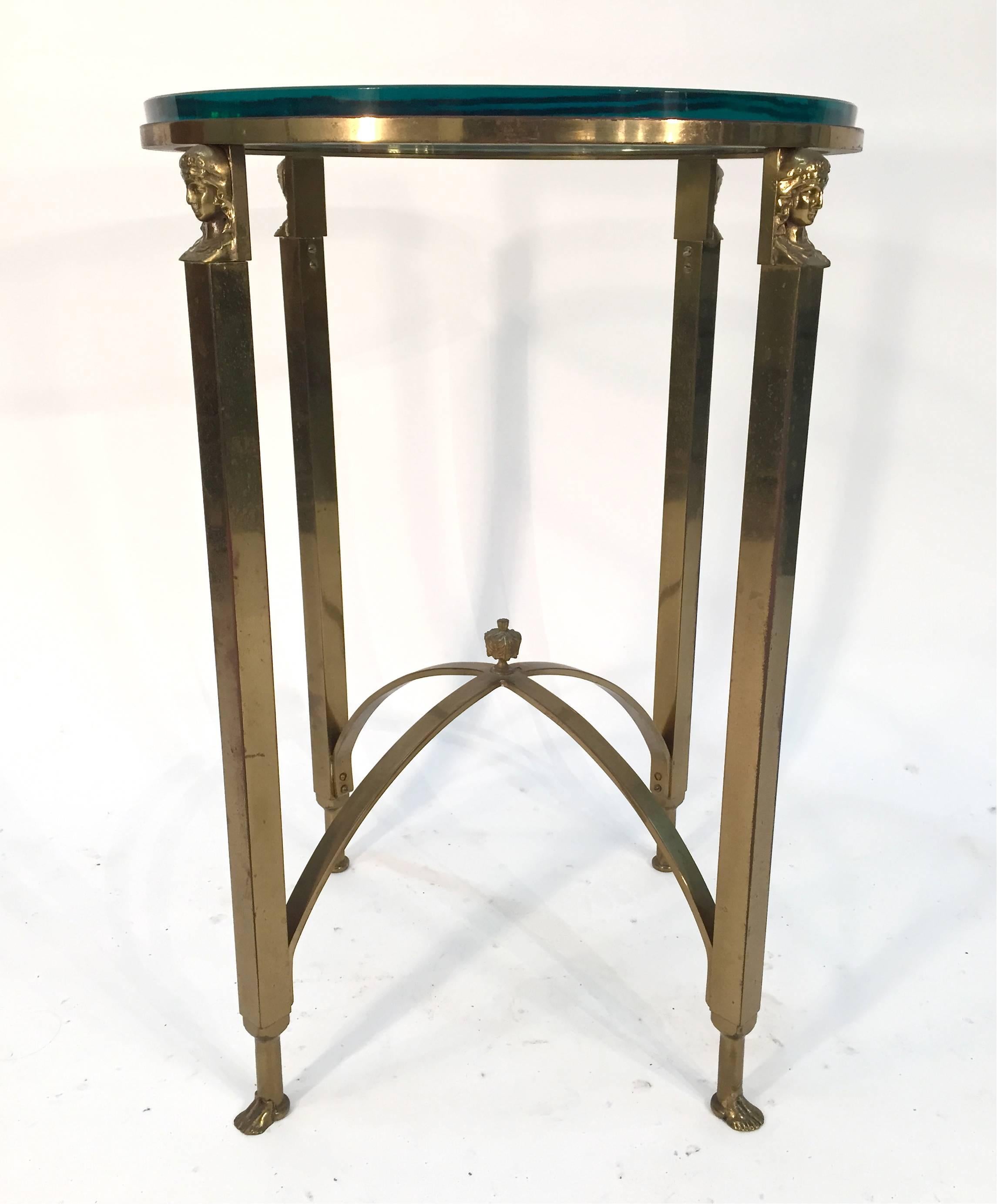French Empire style tall brass side table in the manner of Maison Jansen. Italy, 1970s.