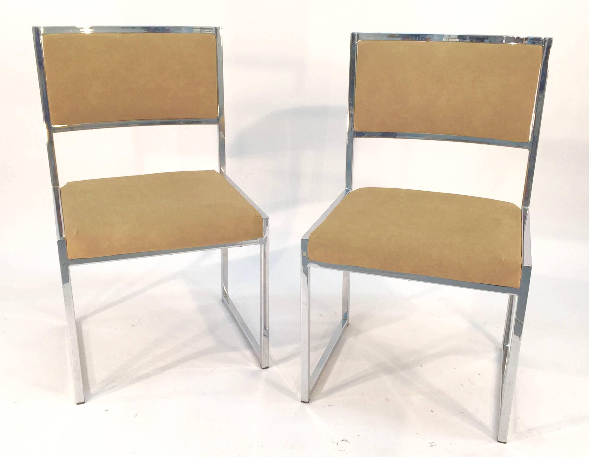 Willy Rizzo pair of chrome side or dining chairs, Italy, 1970s.