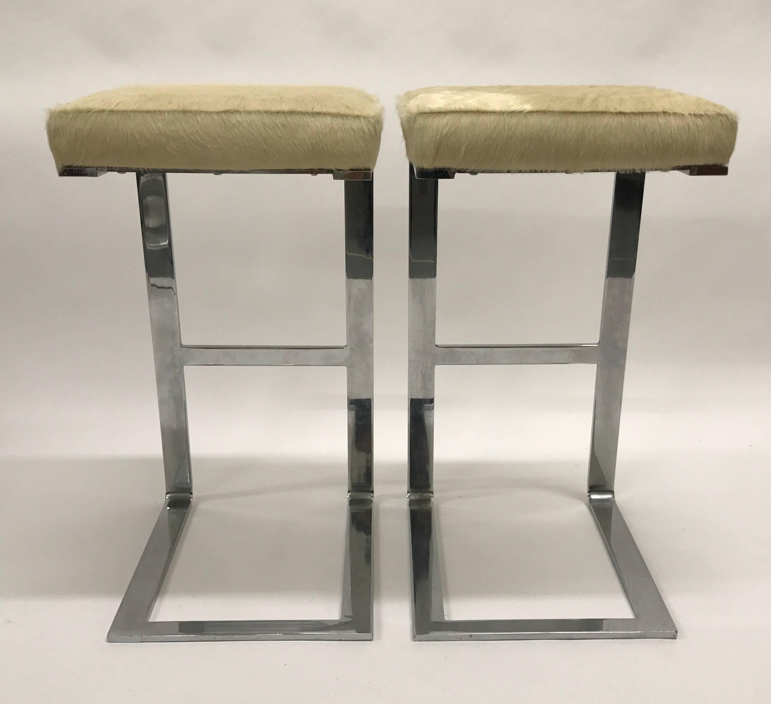 Pair of Chrome Pace Collection Cantilever Bar Stools 3
