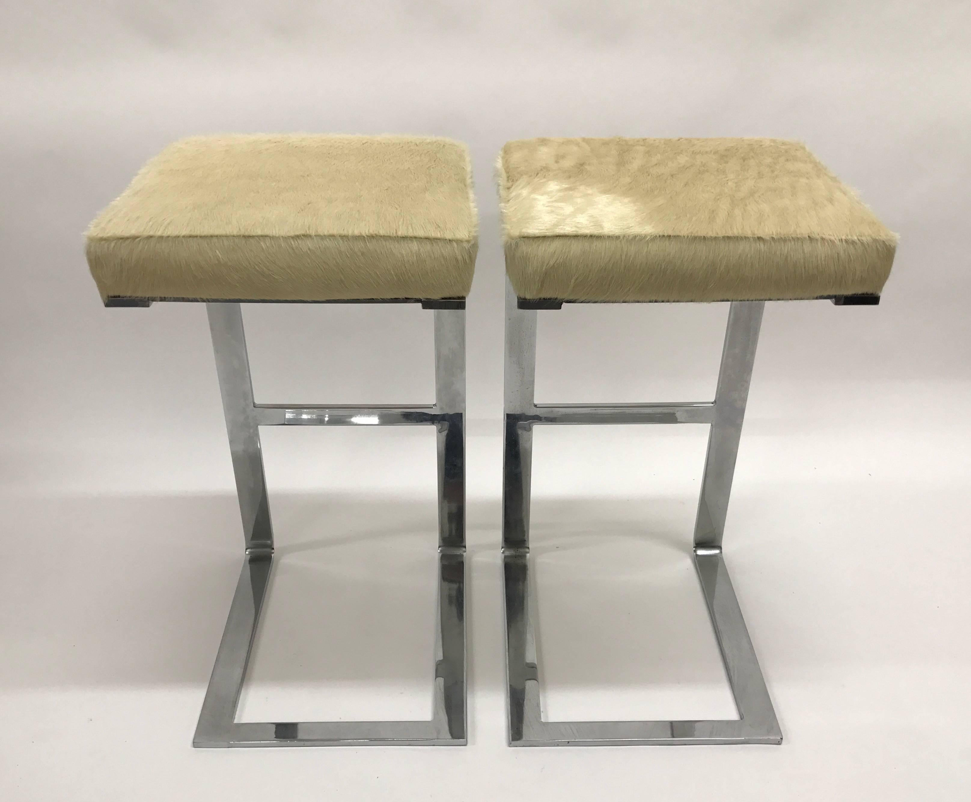 Pair of Chrome Pace Collection Cantilever Bar Stools 2