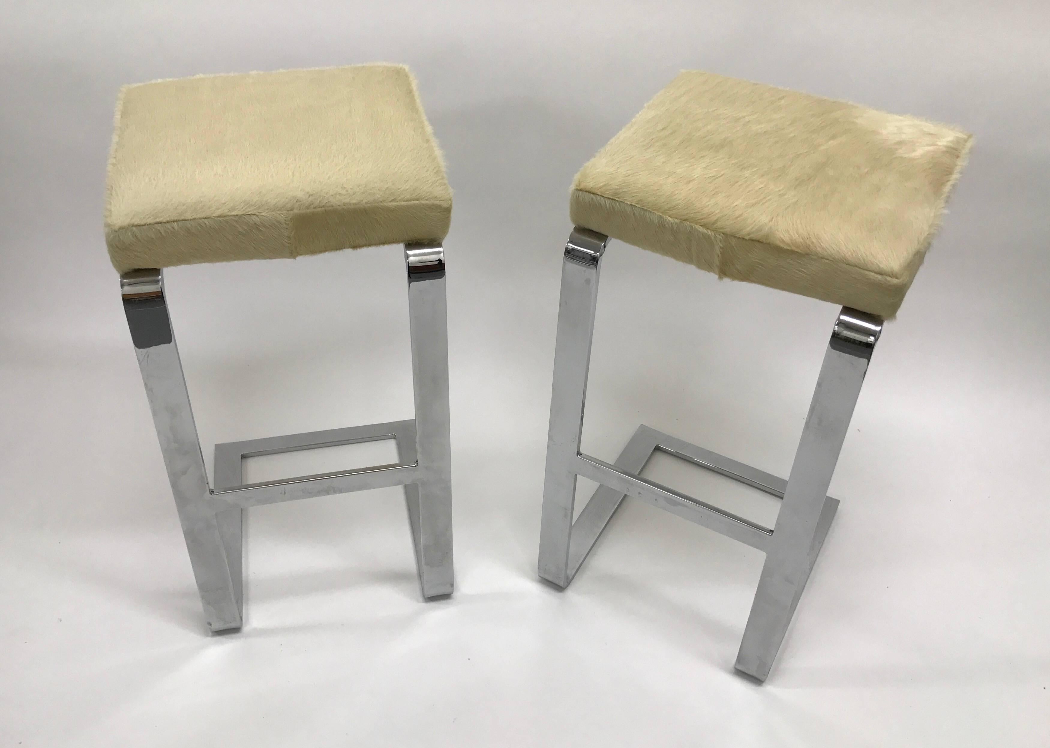 Steel Pair of Chrome Pace Collection Cantilever Bar Stools