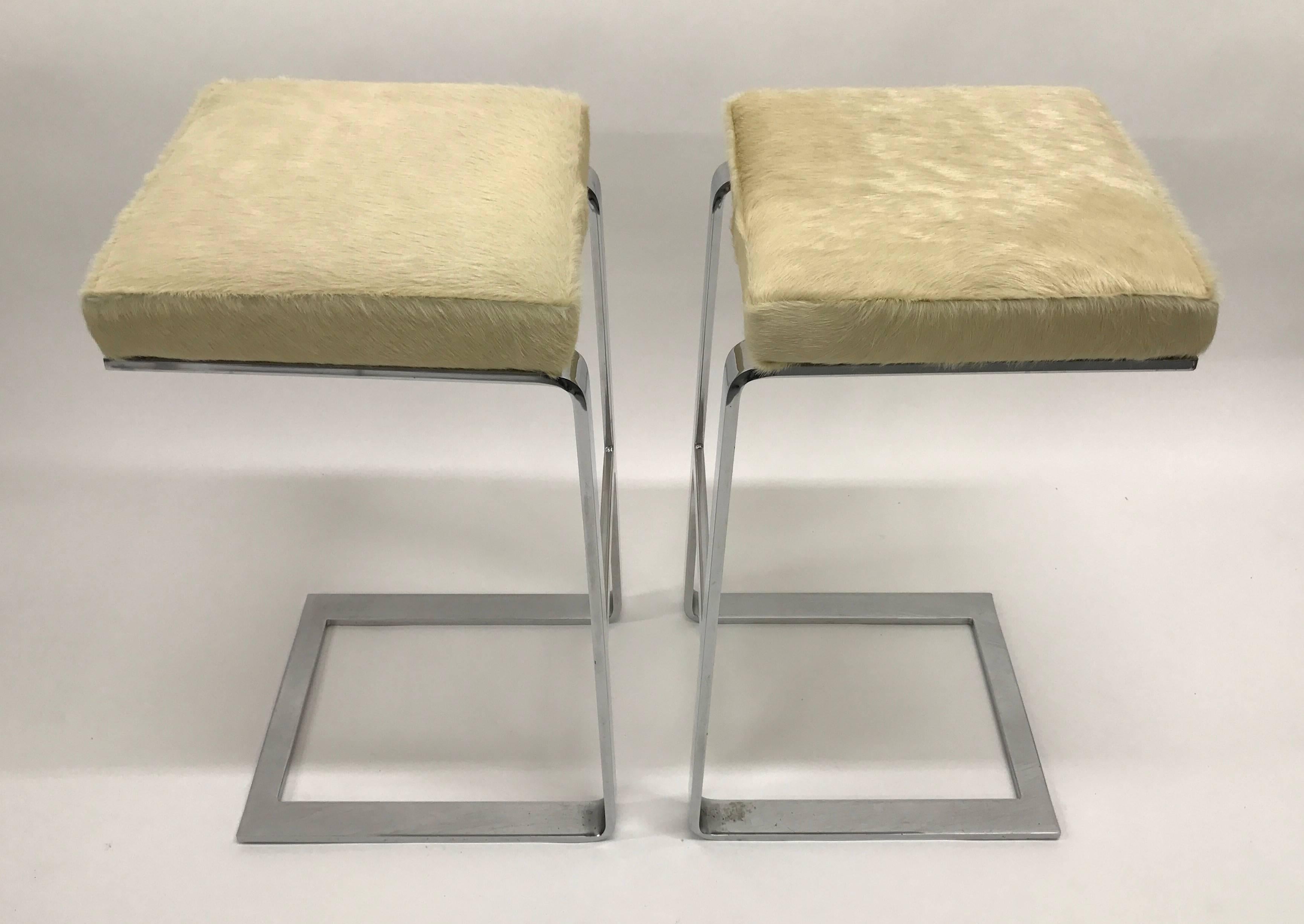 Pair of Chrome Pace Collection Cantilever Bar Stools 1
