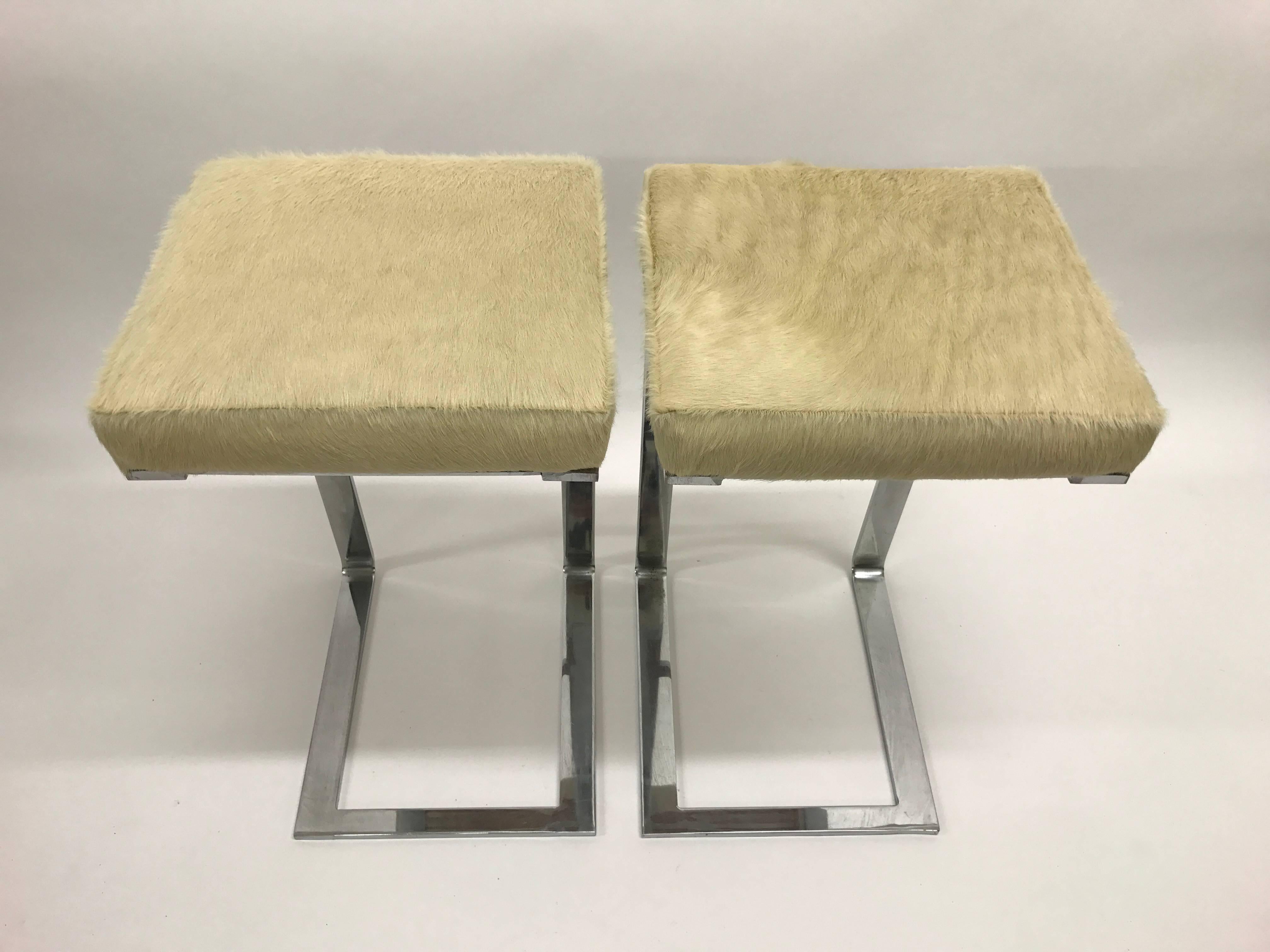 Pair of Chrome Pace Collection Cantilever Bar Stools 4