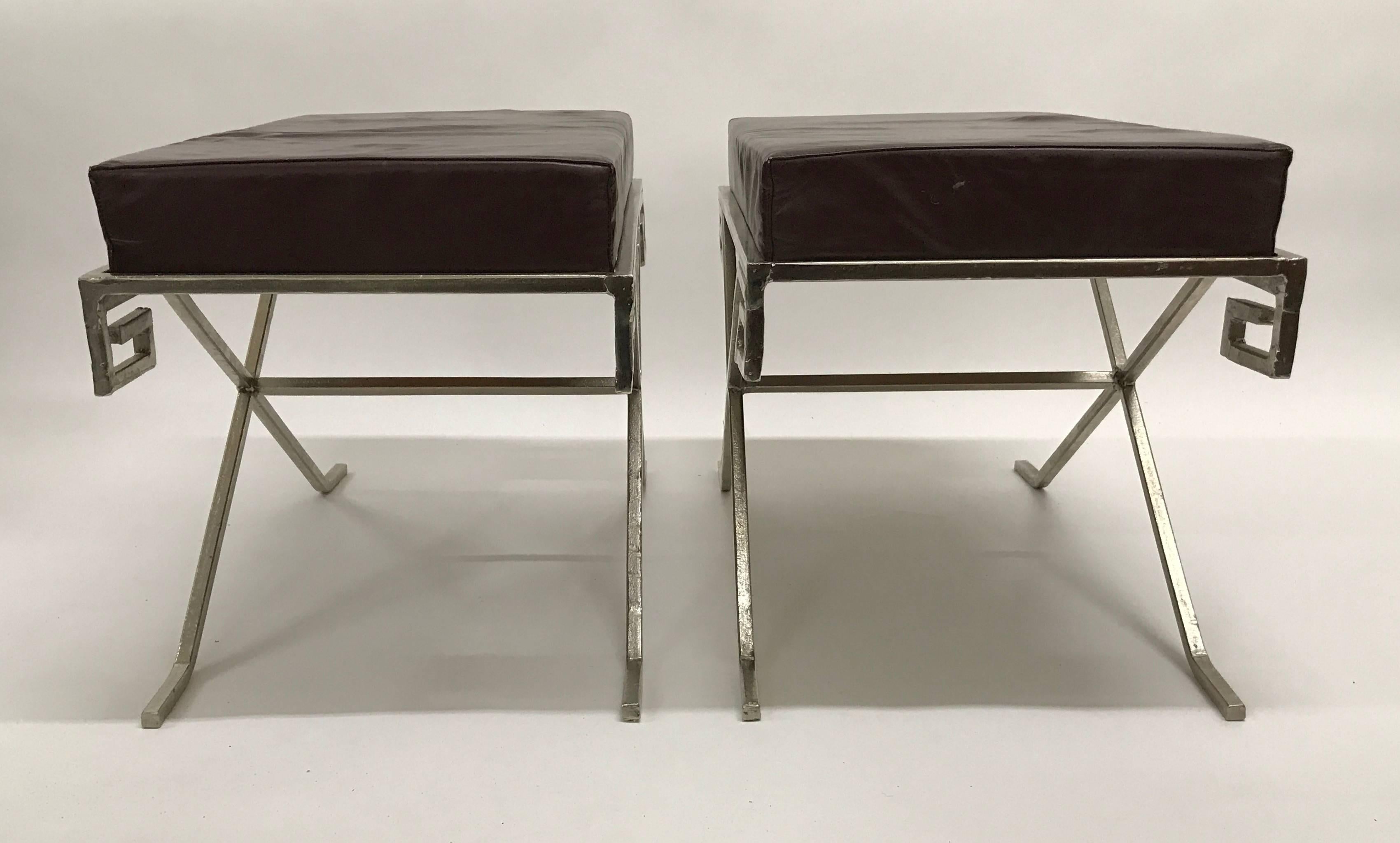 Pair of Modern Greek Key Neoclassical Benches after Jean Michel Frank For Sale 2