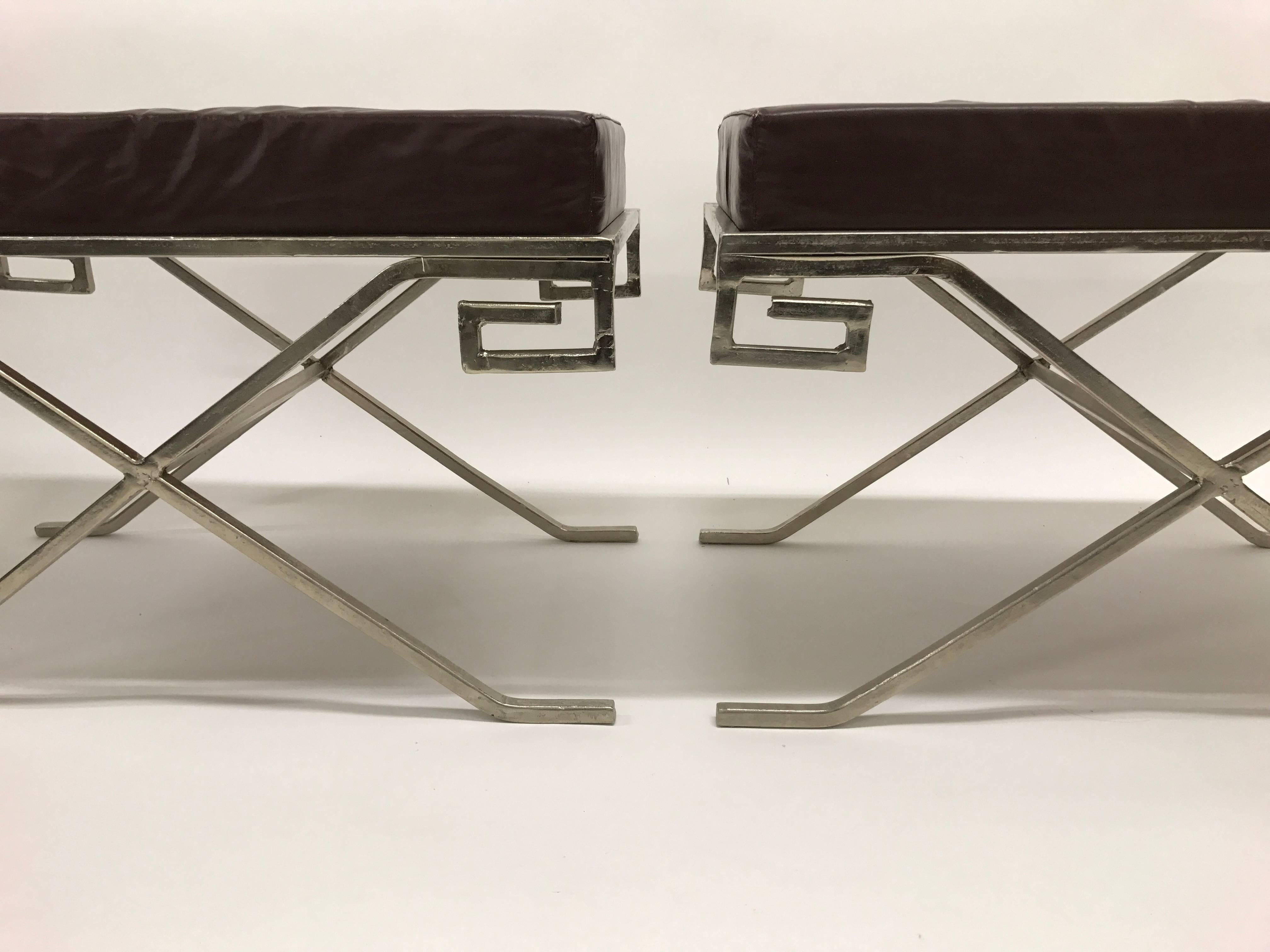 Pair of Modern Greek Key Neoclassical Benches after Jean Michel Frank In Good Condition For Sale In Lake Success, NY