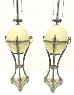Pair of Silvered Bronze Ostrich Egg Table Lamps by Maison Charles