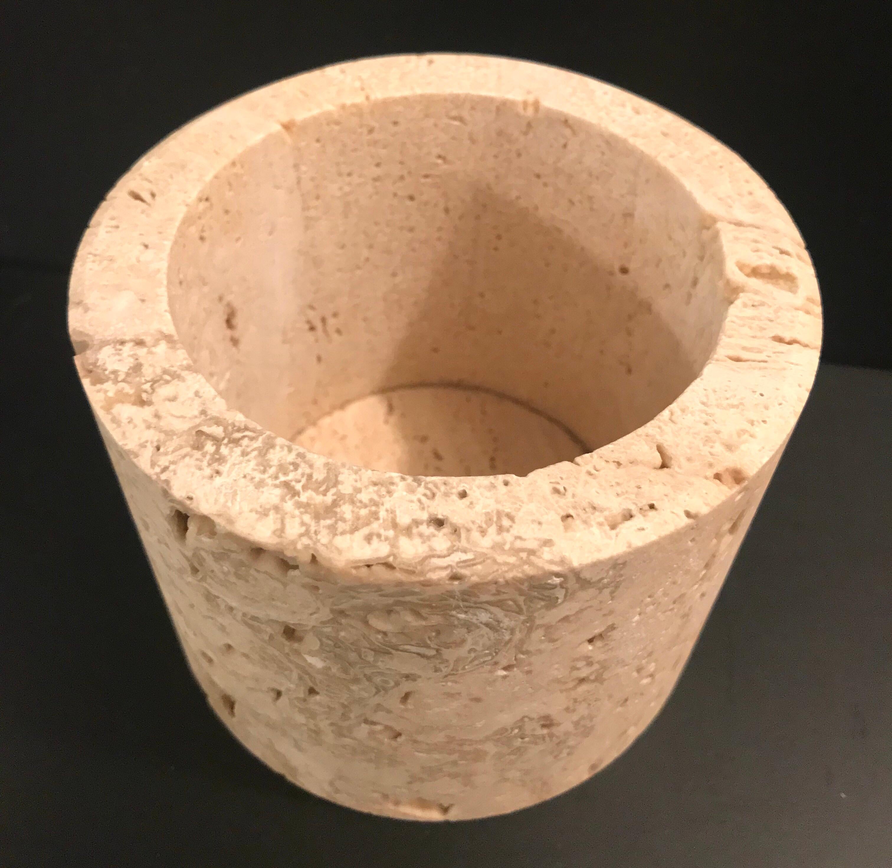 Fratelli Mannelli Travertine Cylindrical Lidded Box for Raymor For Sale 5