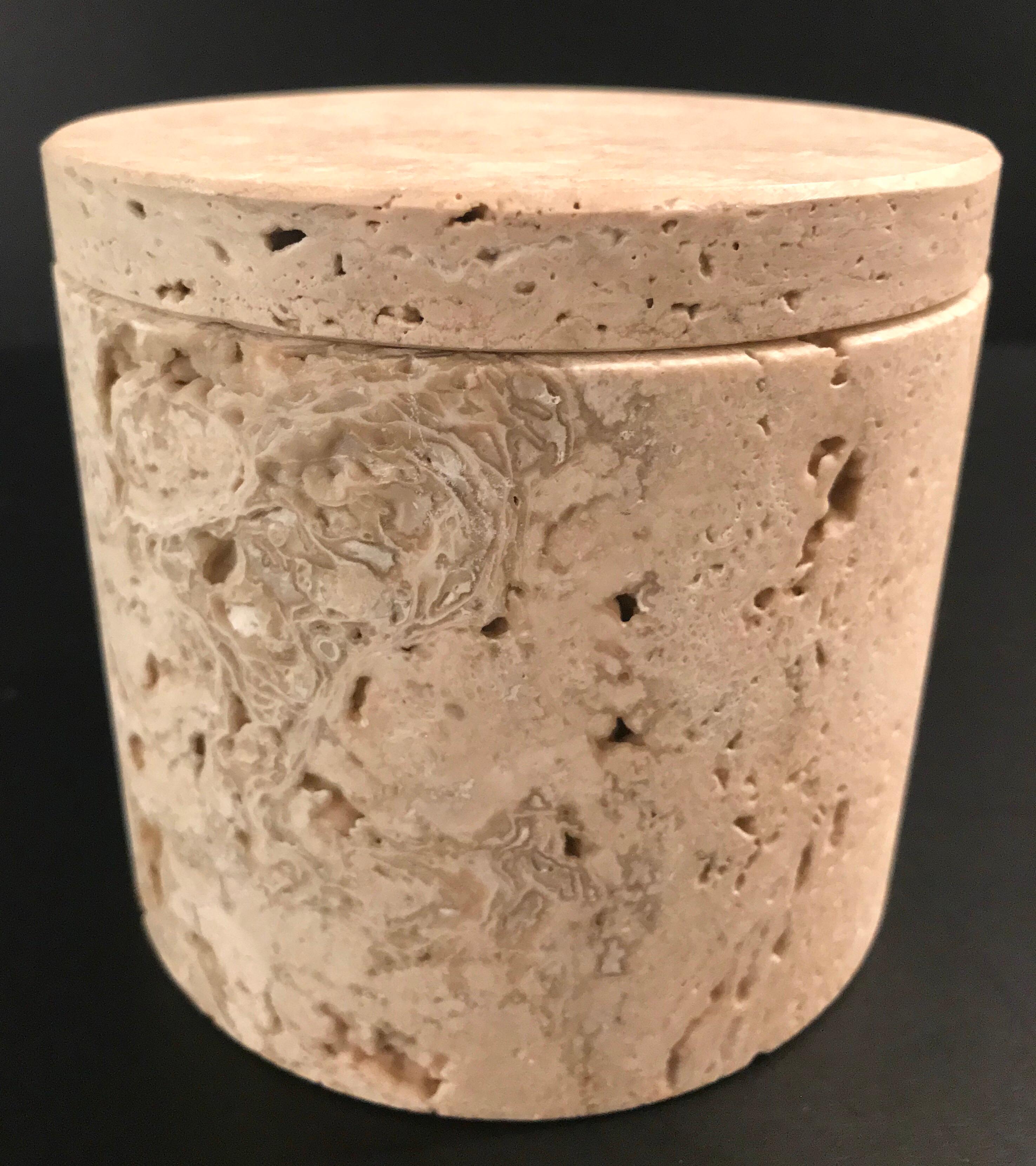 Travertine cylindrical lidded box by Fratelli Mannelli for Raymor, Italy, 1960s.