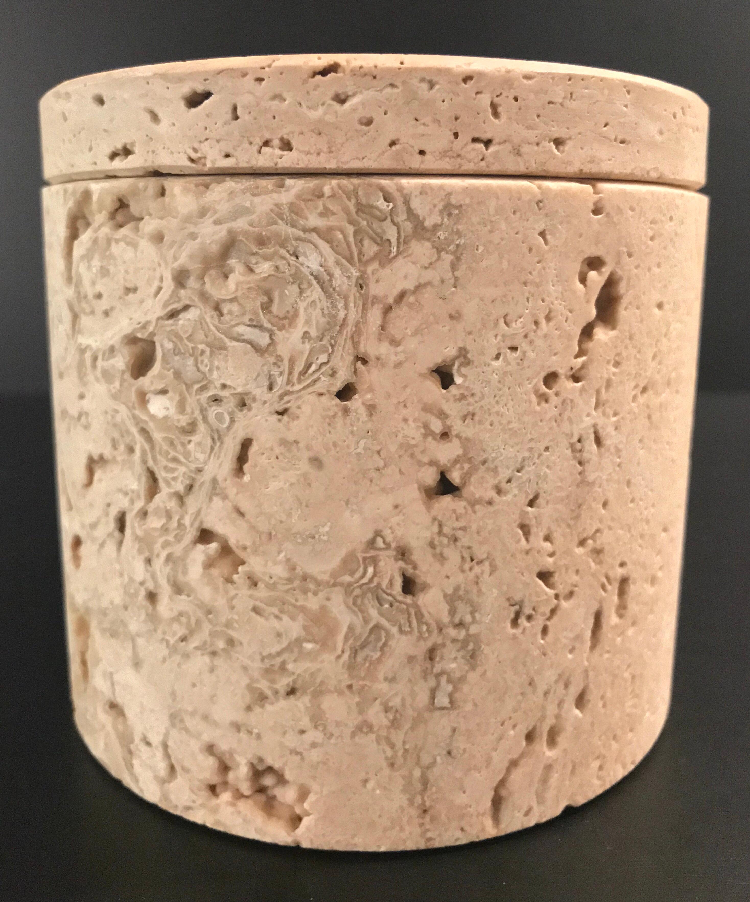 Fratelli Mannelli Travertine Cylindrical Lidded Box for Raymor For Sale 3
