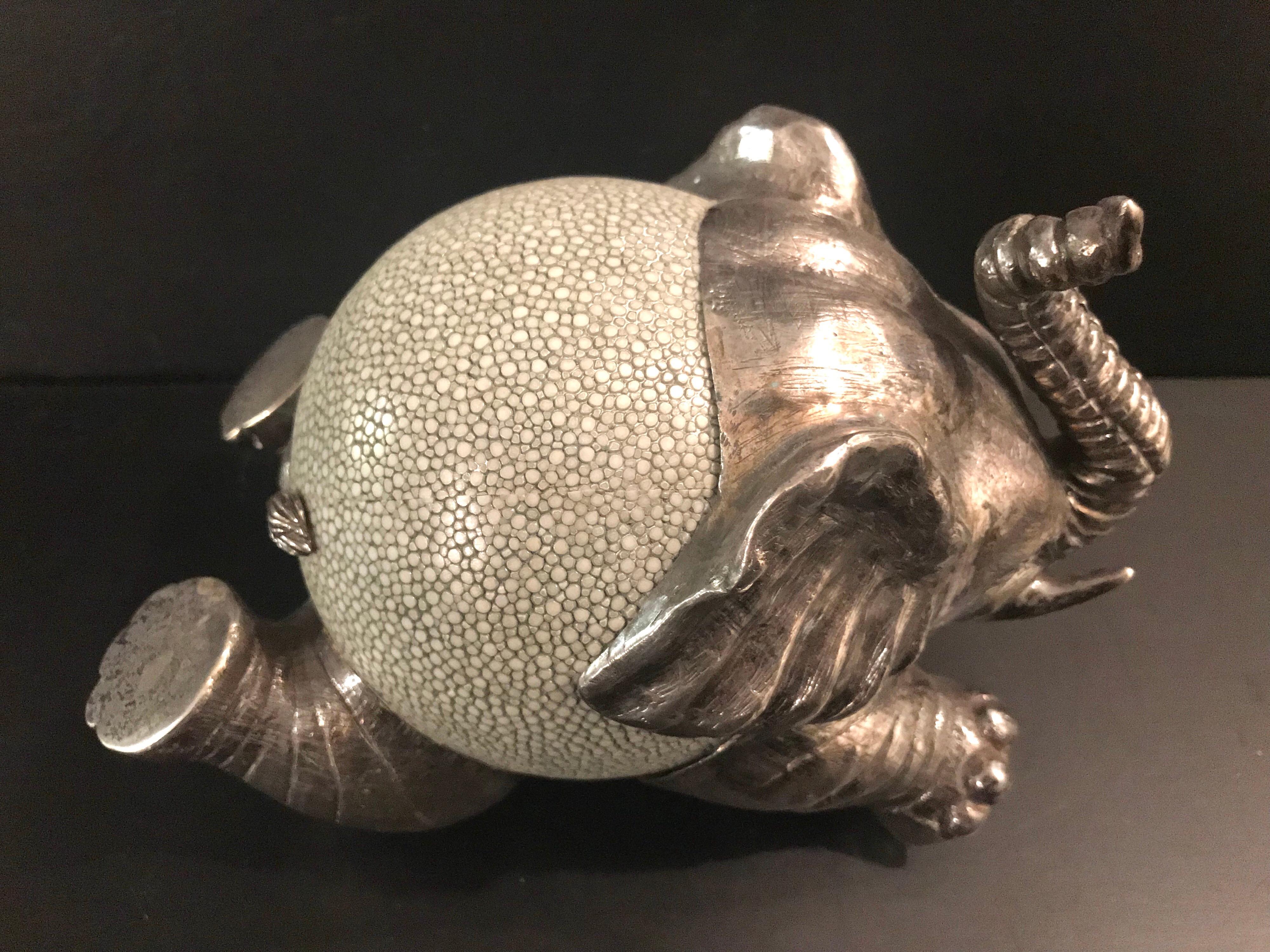 Lotus Arts de Vivre Shagreen and Sterling Silver Elephant Sculpture In Good Condition In Lake Success, NY