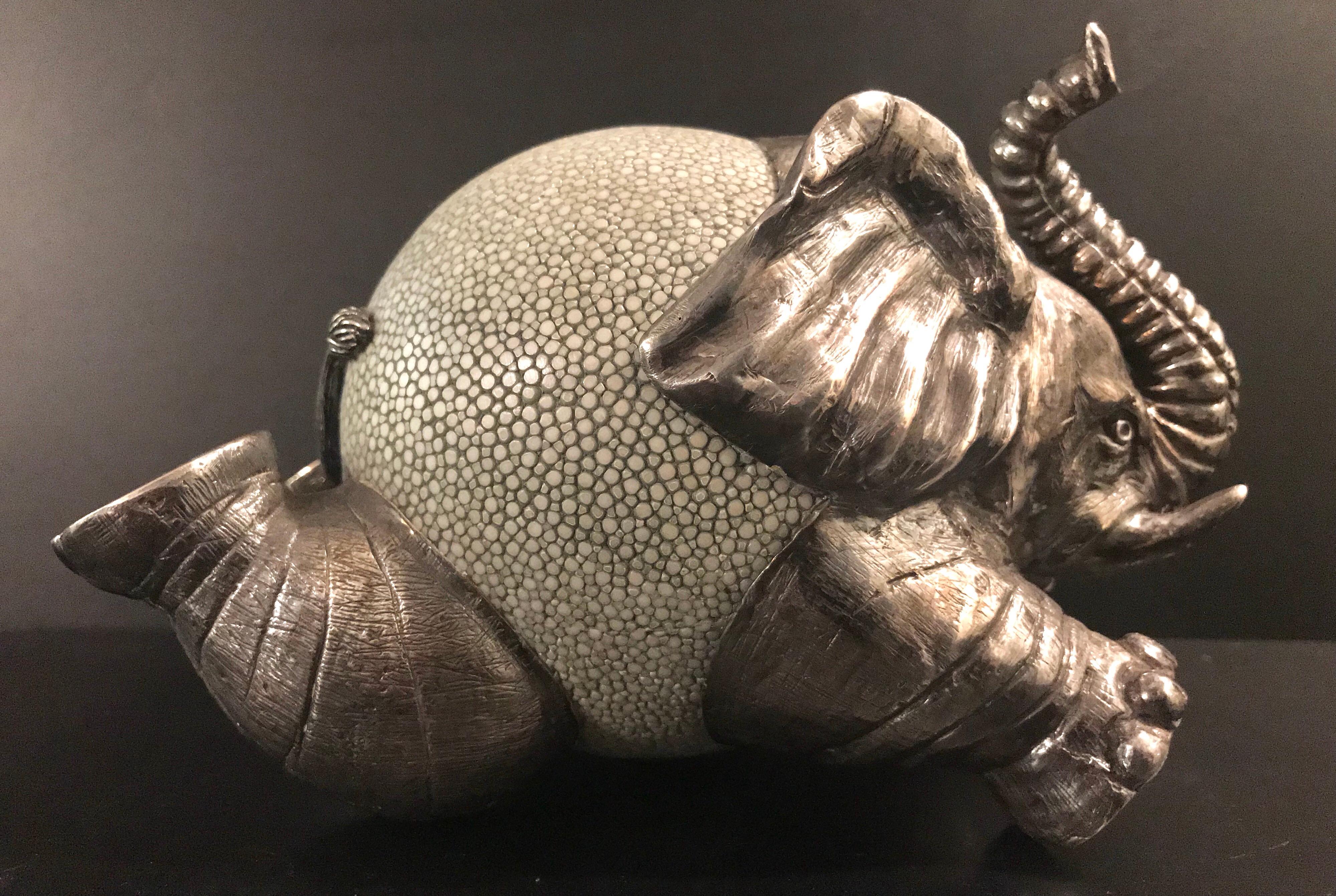 Thai Lotus Arts de Vivre Shagreen and Sterling Silver Elephant Sculpture