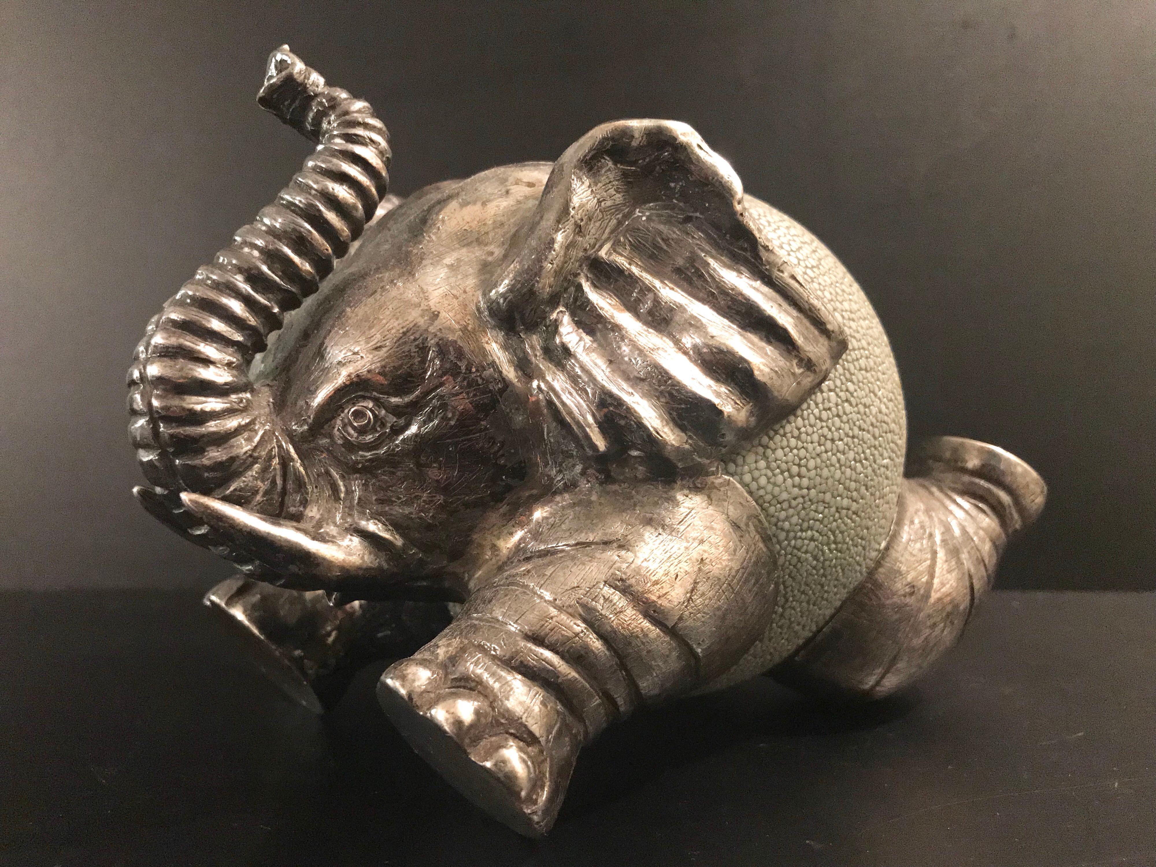 Lotus Arts de Vivre Shagreen and Sterling Silver Elephant Sculpture 2