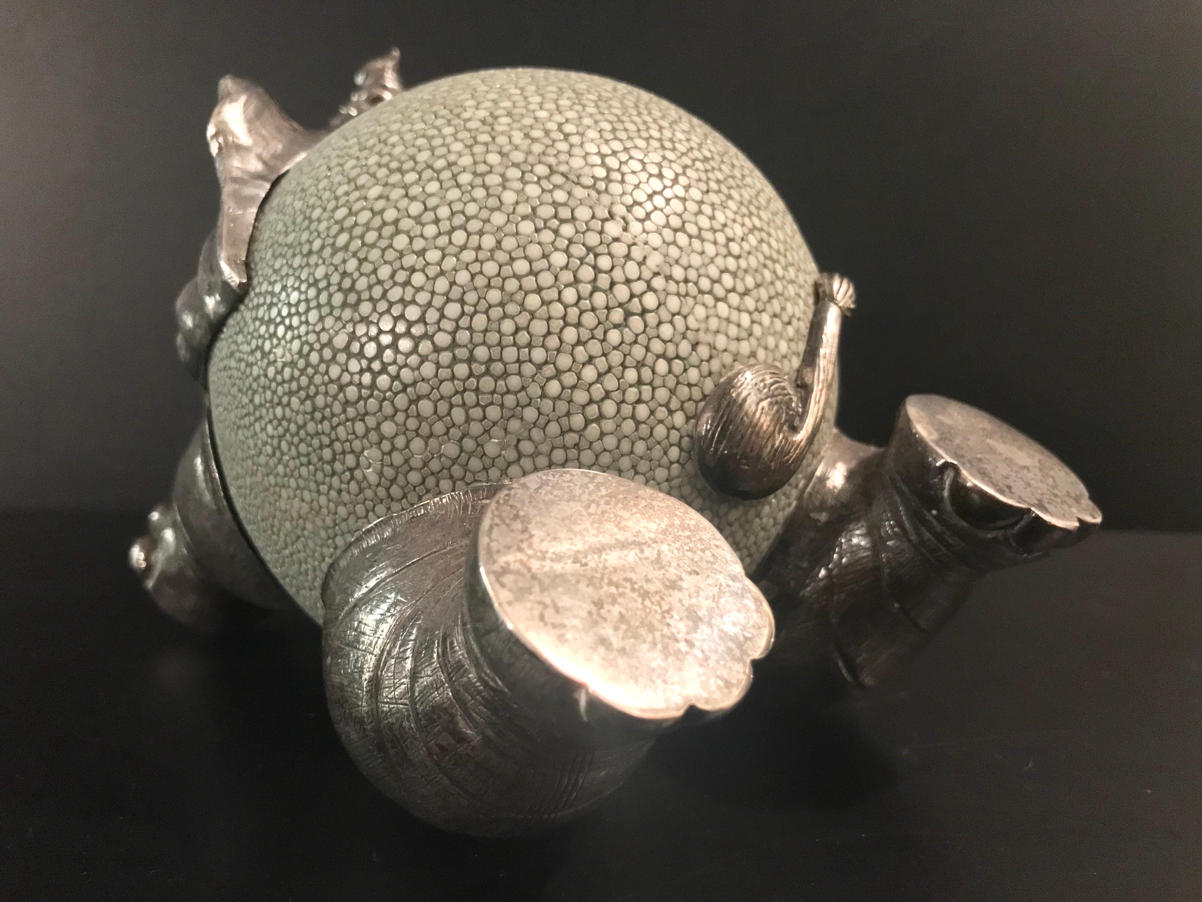 Lotus Arts de Vivre Shagreen and Sterling Silver Elephant Sculpture 3
