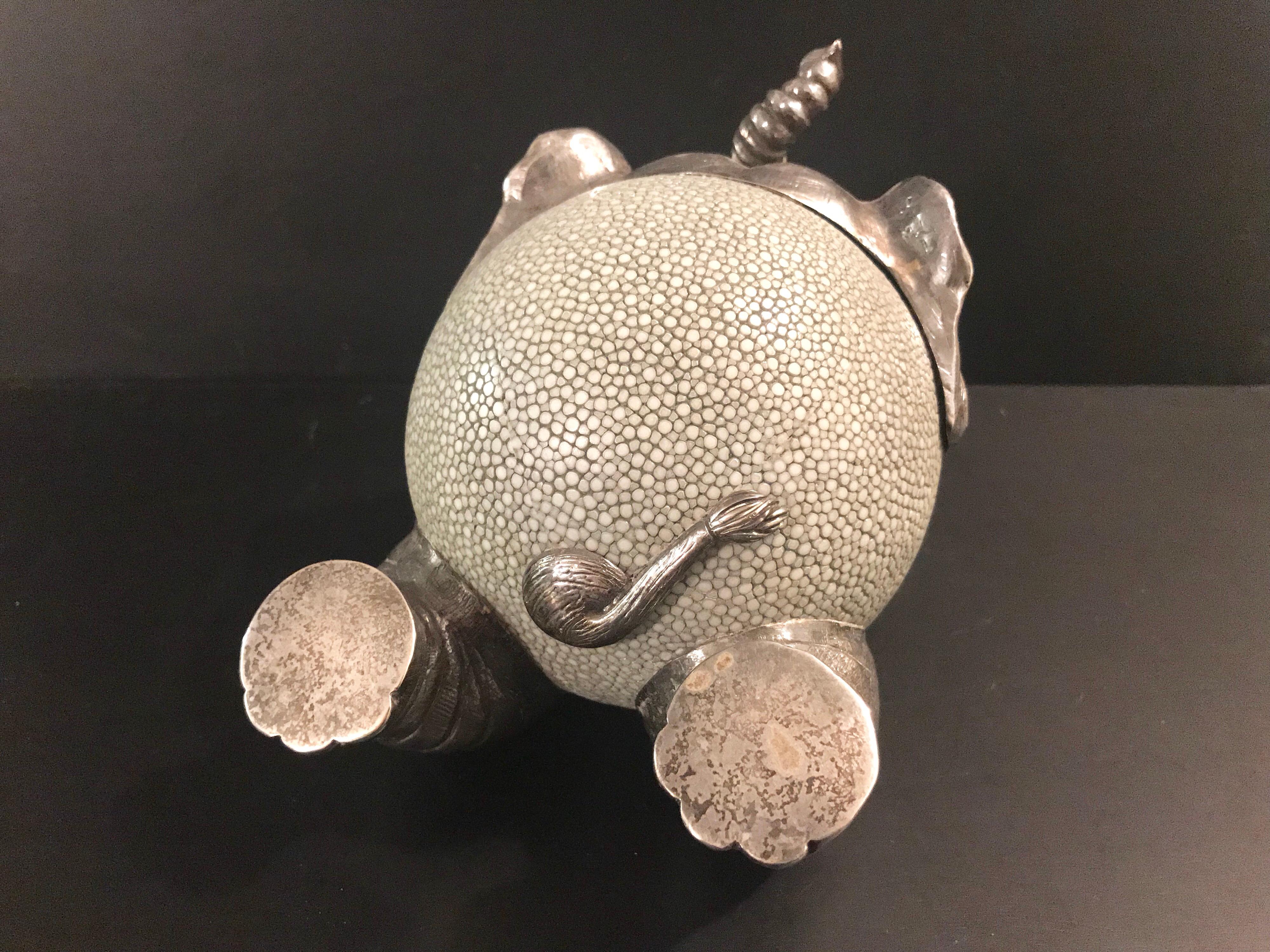 Lotus Arts de Vivre Shagreen and Sterling Silver Elephant Sculpture 4