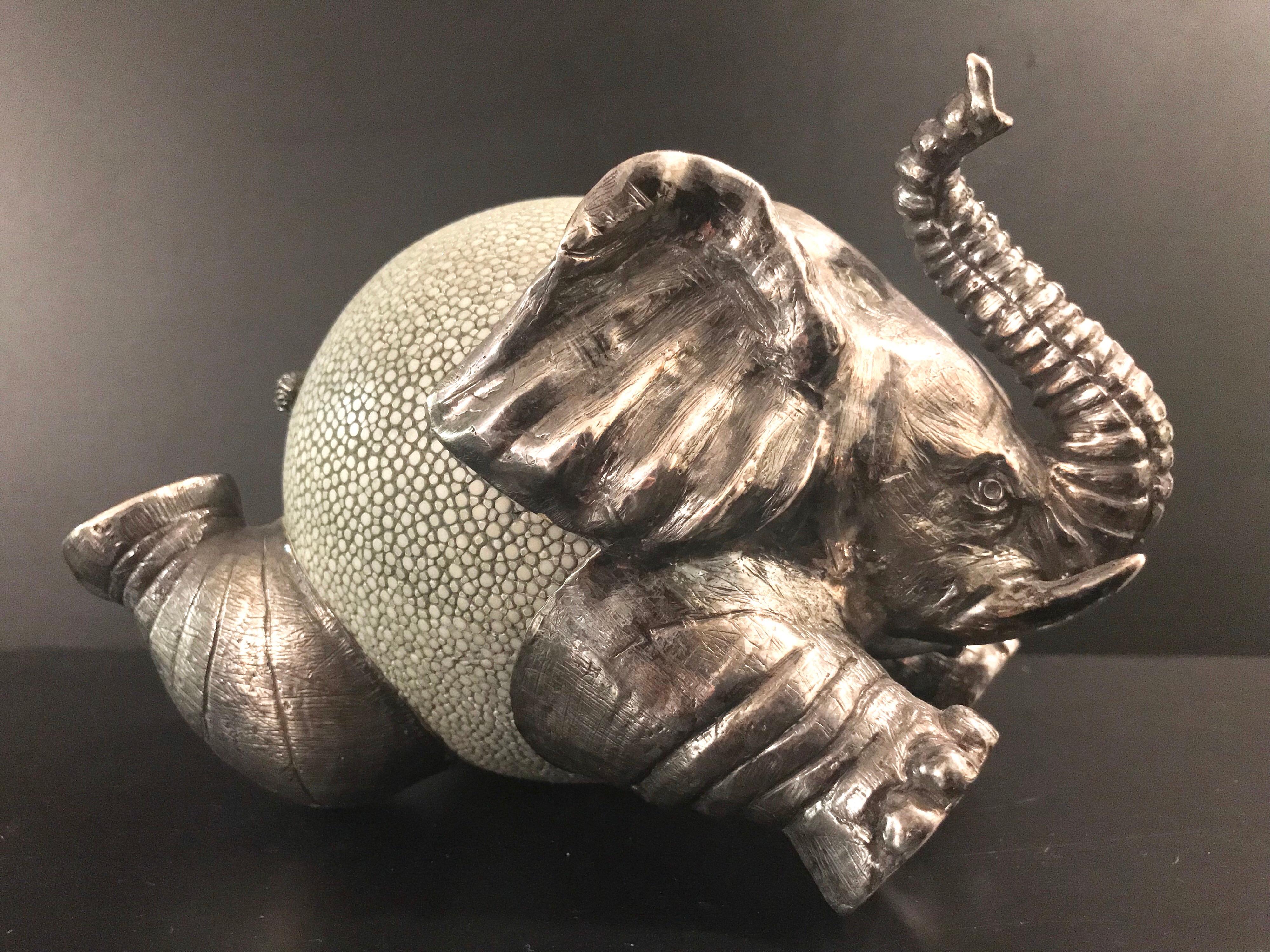Sterling silver and shagreen elephant by Lotus Arts De Vivre.