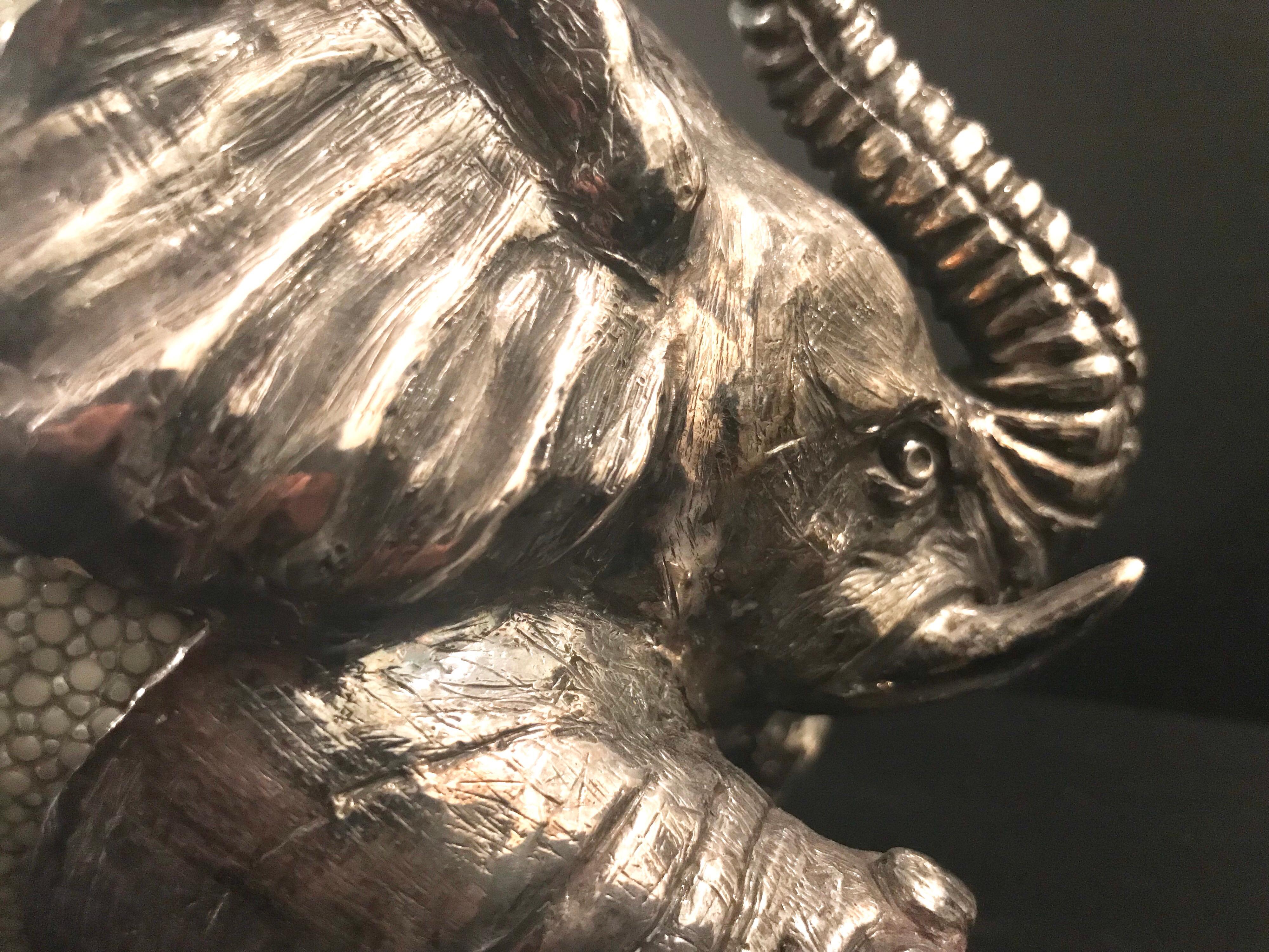 Lotus Arts de Vivre Shagreen and Sterling Silver Elephant Sculpture 8