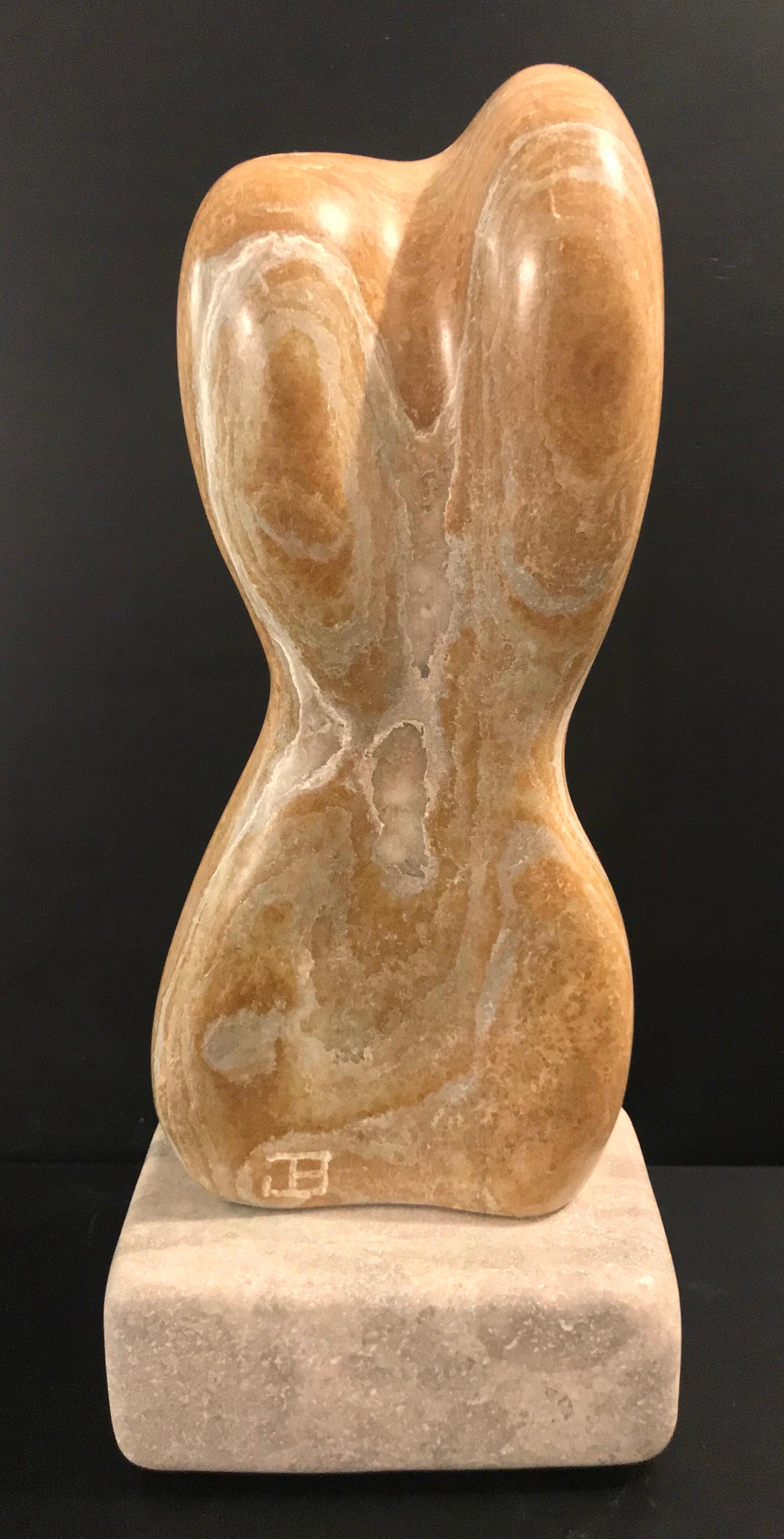 20th Century Modern Art Marble Sculpture on Limestone Plinth Base For Sale 3