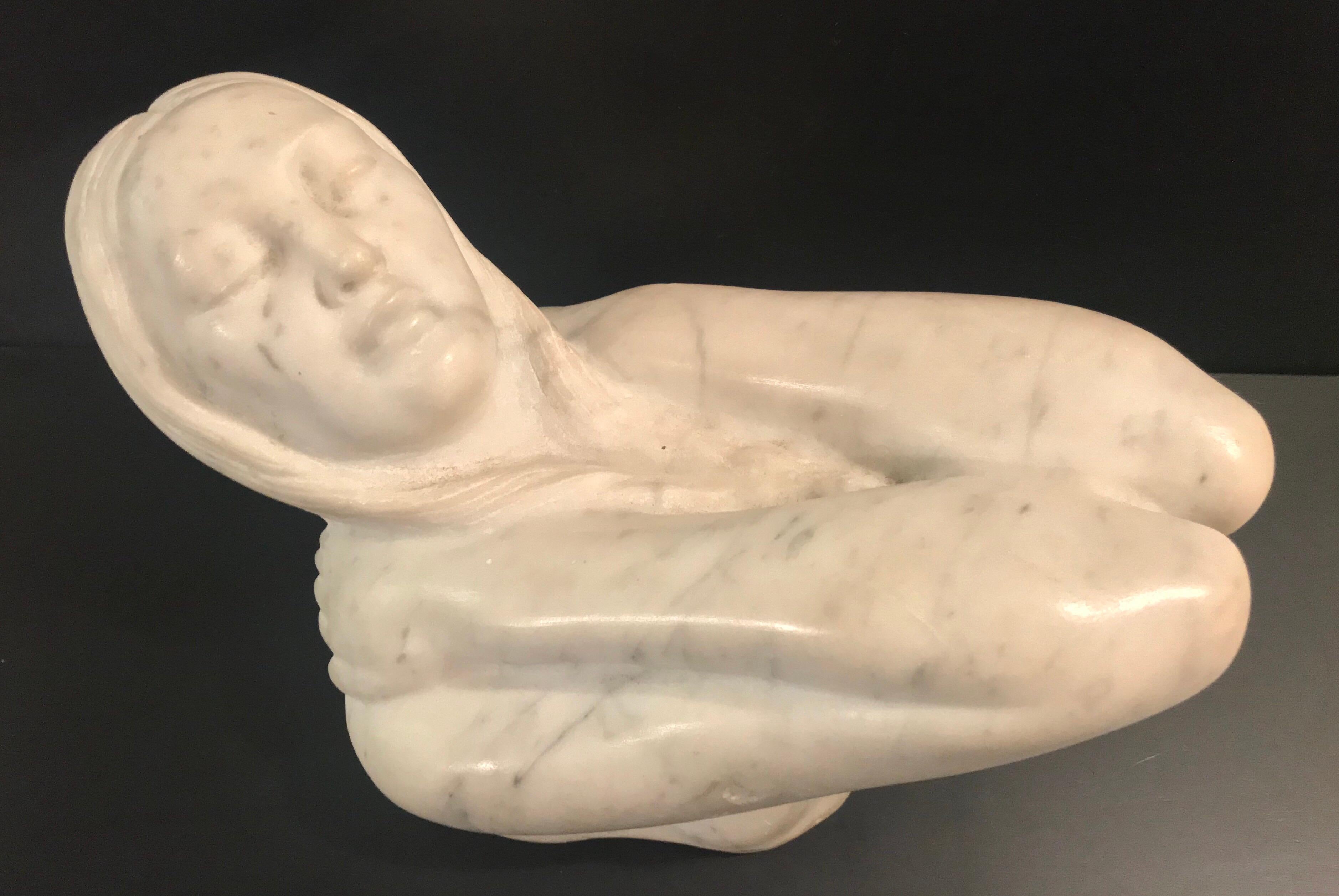 Early 20th Century Art Nouveau Reclining Maiden Marble Sculpture Signed For Sale