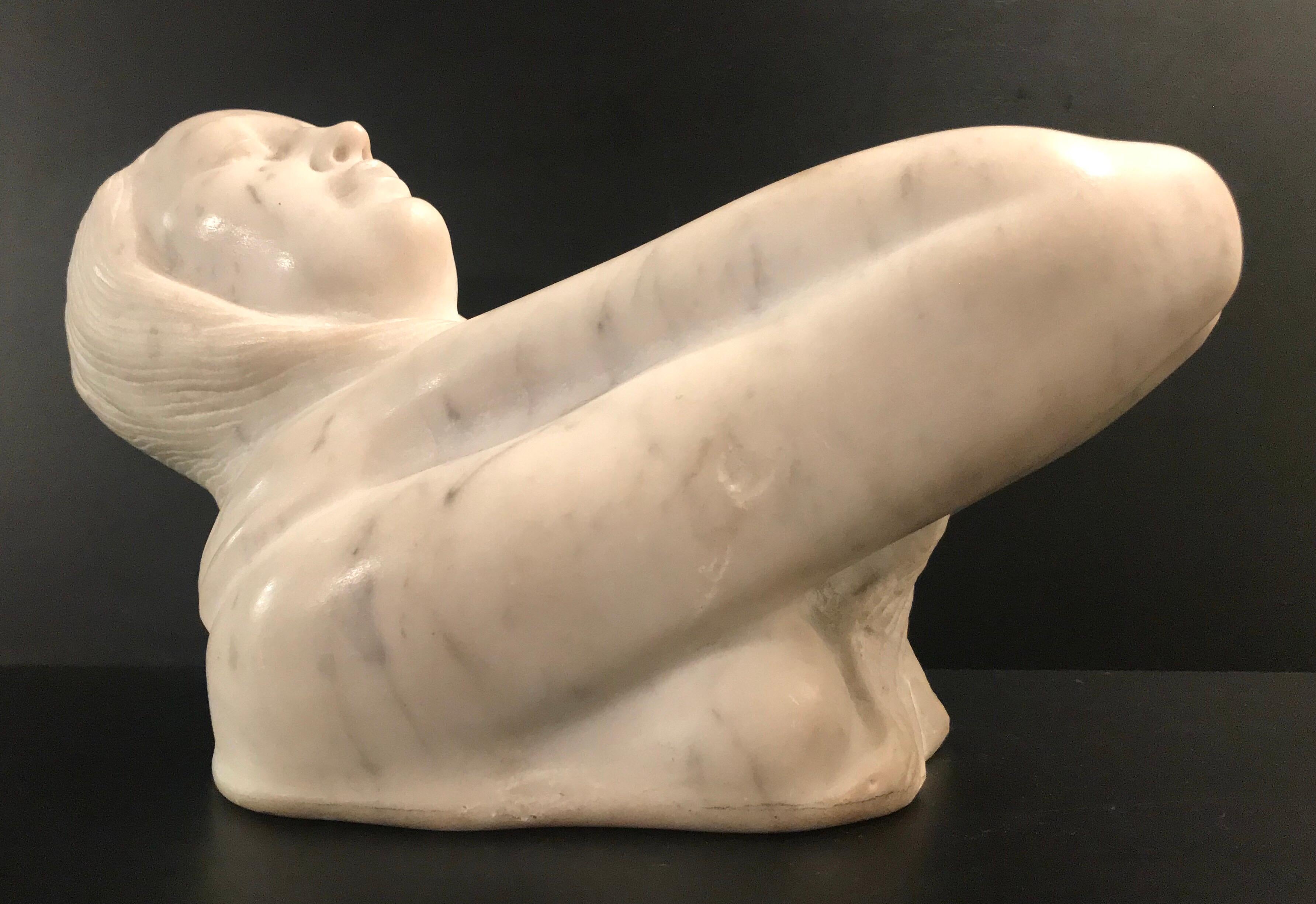 Art Nouveau Reclining Maiden Marble Sculpture Signed For Sale 2