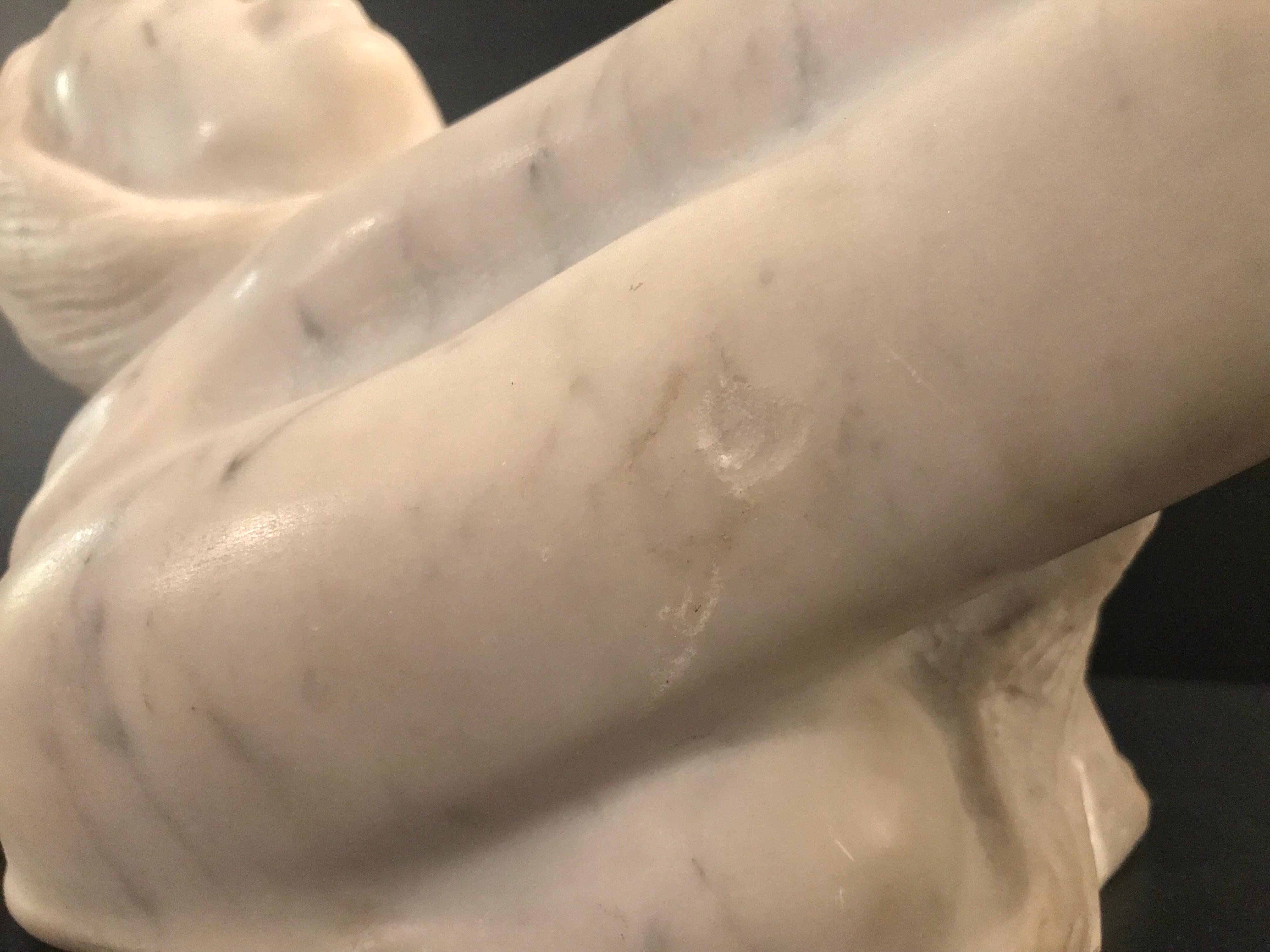 Art Nouveau Reclining Maiden Marble Sculpture Signed For Sale 3