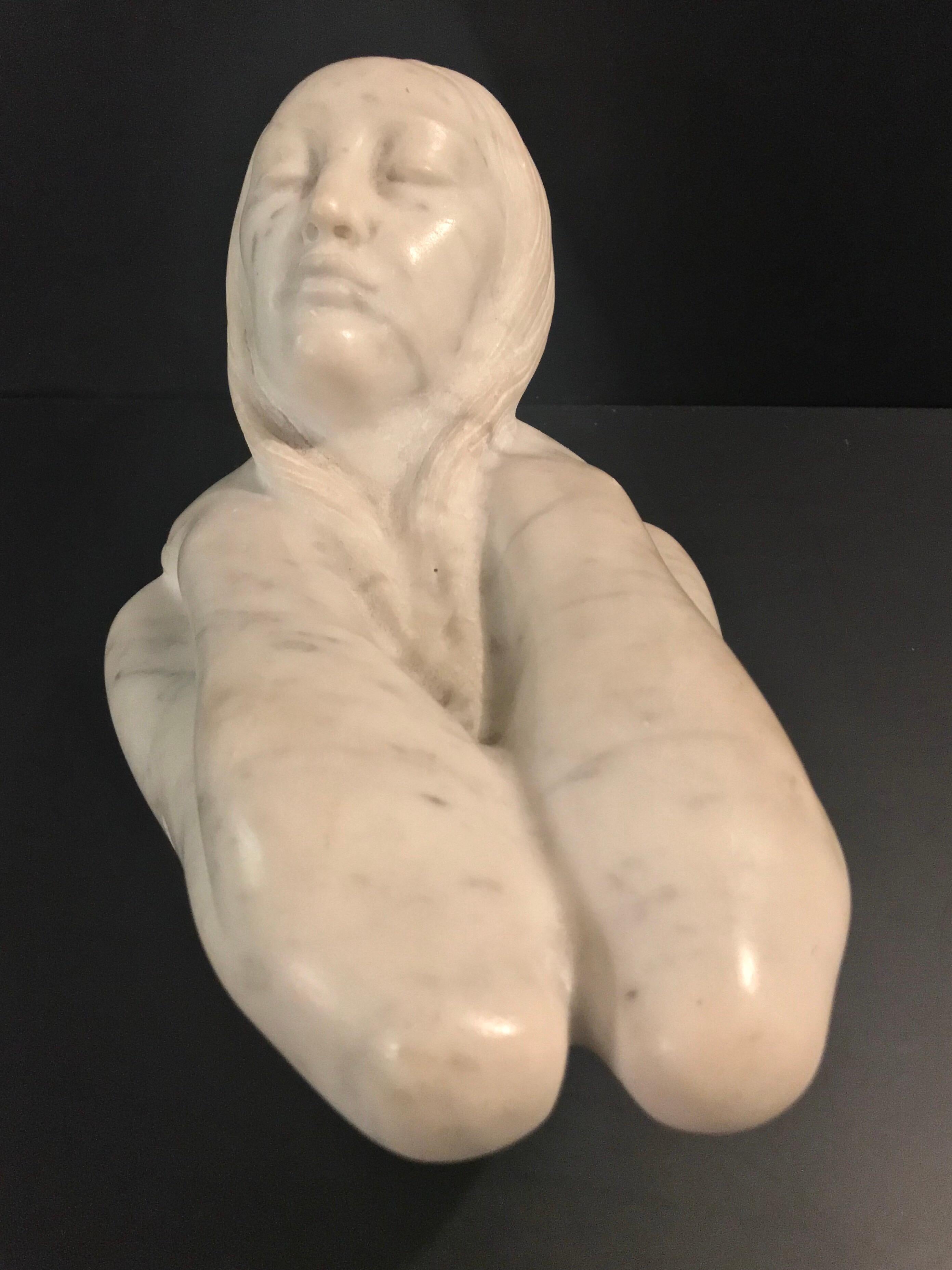 Art Nouveau Reclining Maiden Marble Sculpture Signed For Sale 9
