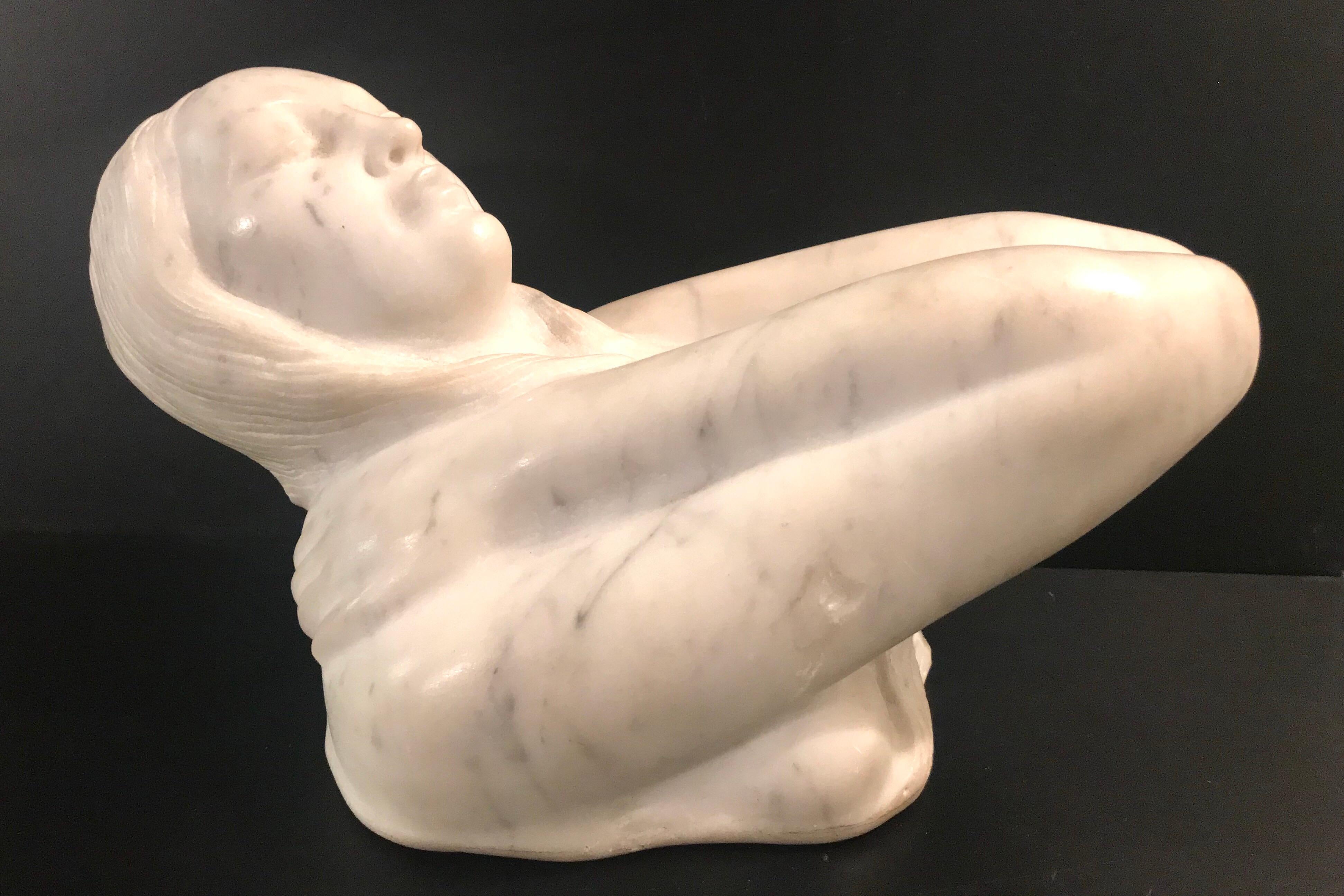 Art Nouveau Reclining Maiden Marble Sculpture Signed In Good Condition For Sale In Lake Success, NY