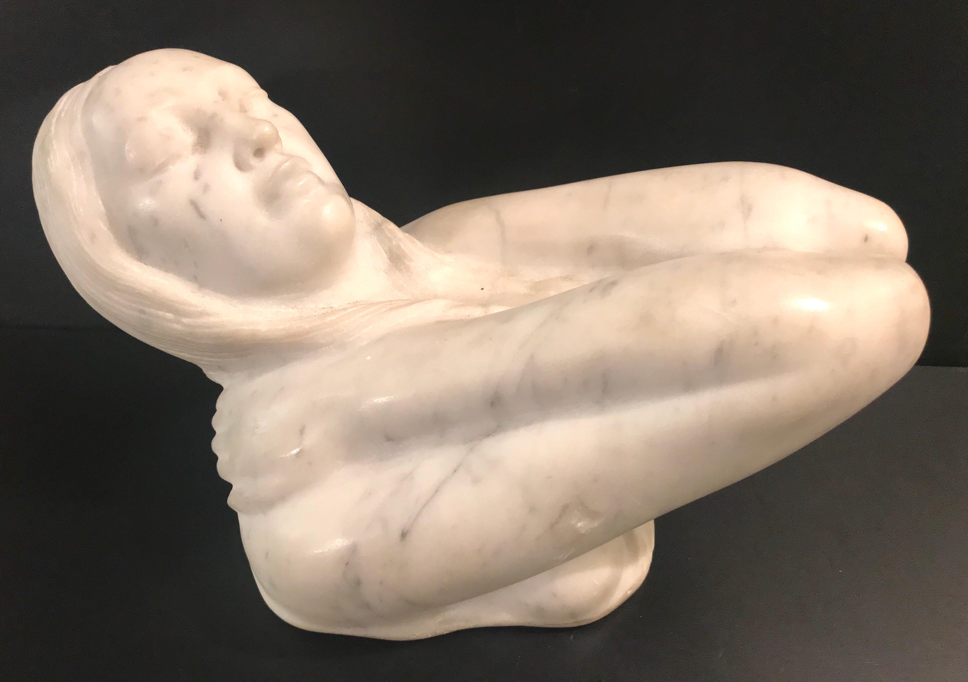 Art Nouveau reclining maiden marble sculpture illegibly signed and dated 1904.