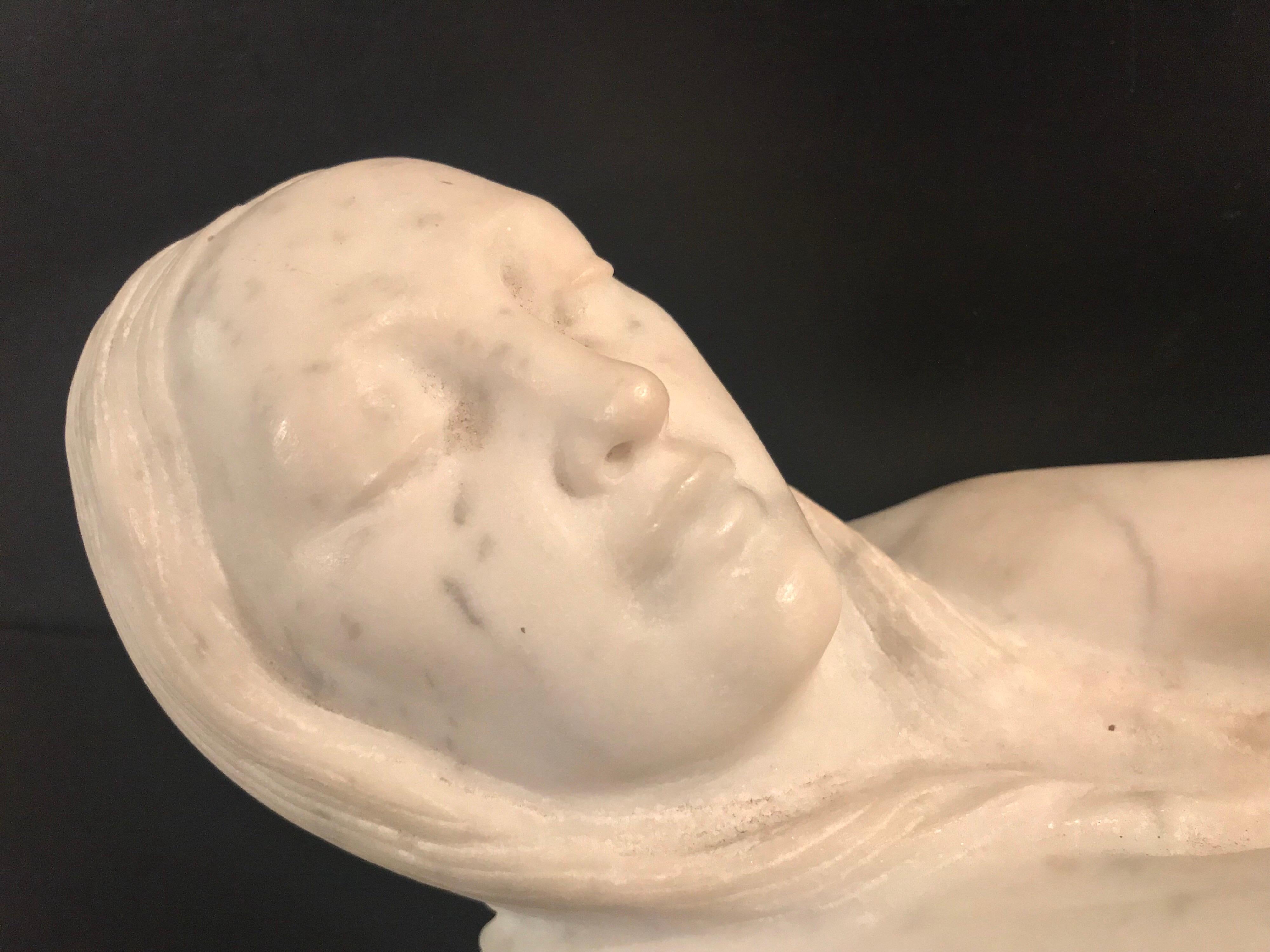 Art Nouveau Reclining Maiden Marble Sculpture Signed For Sale 12