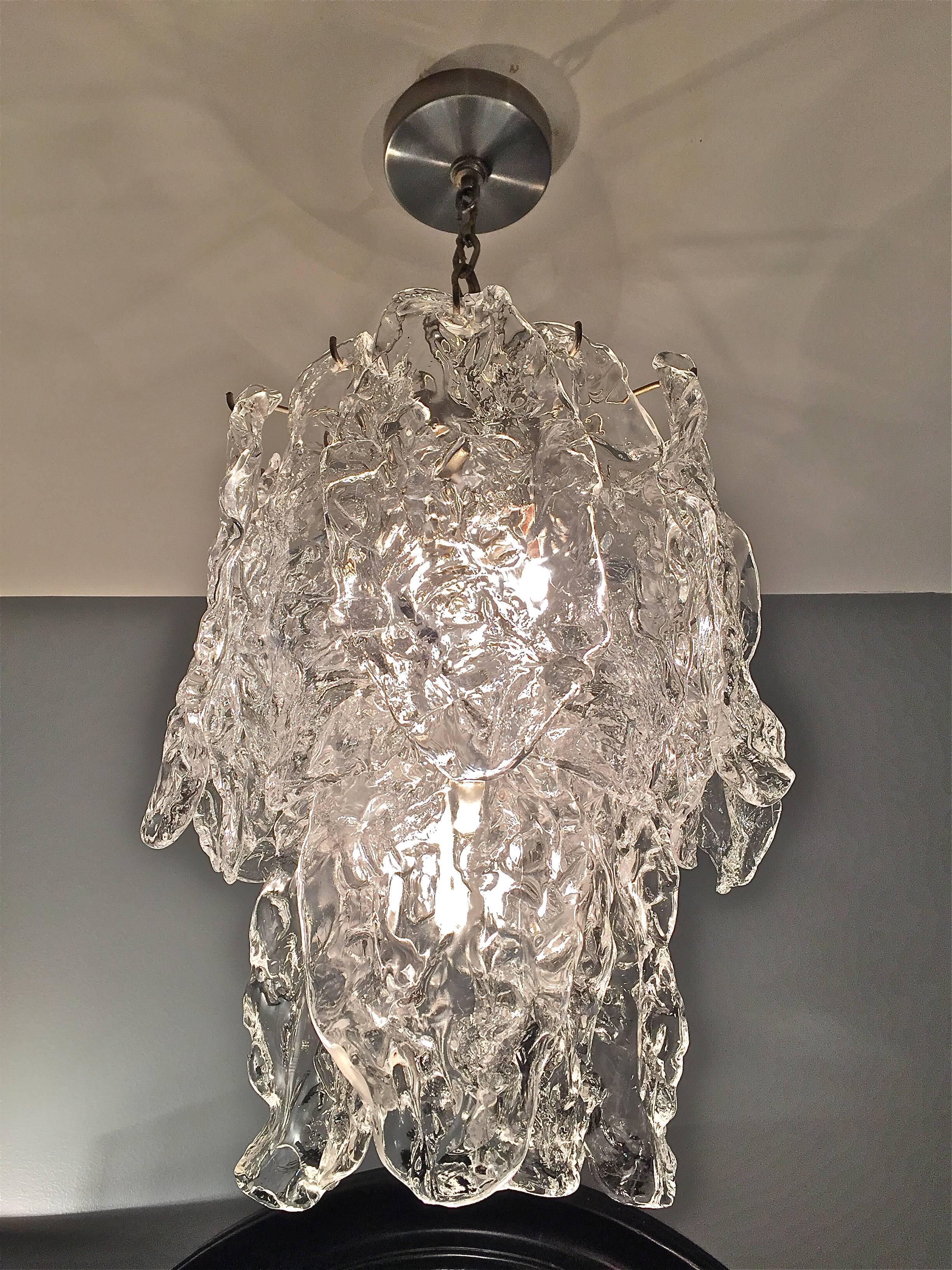 Mid-Century Modern Mazzega Clear Textured Glass Chandelier For Sale