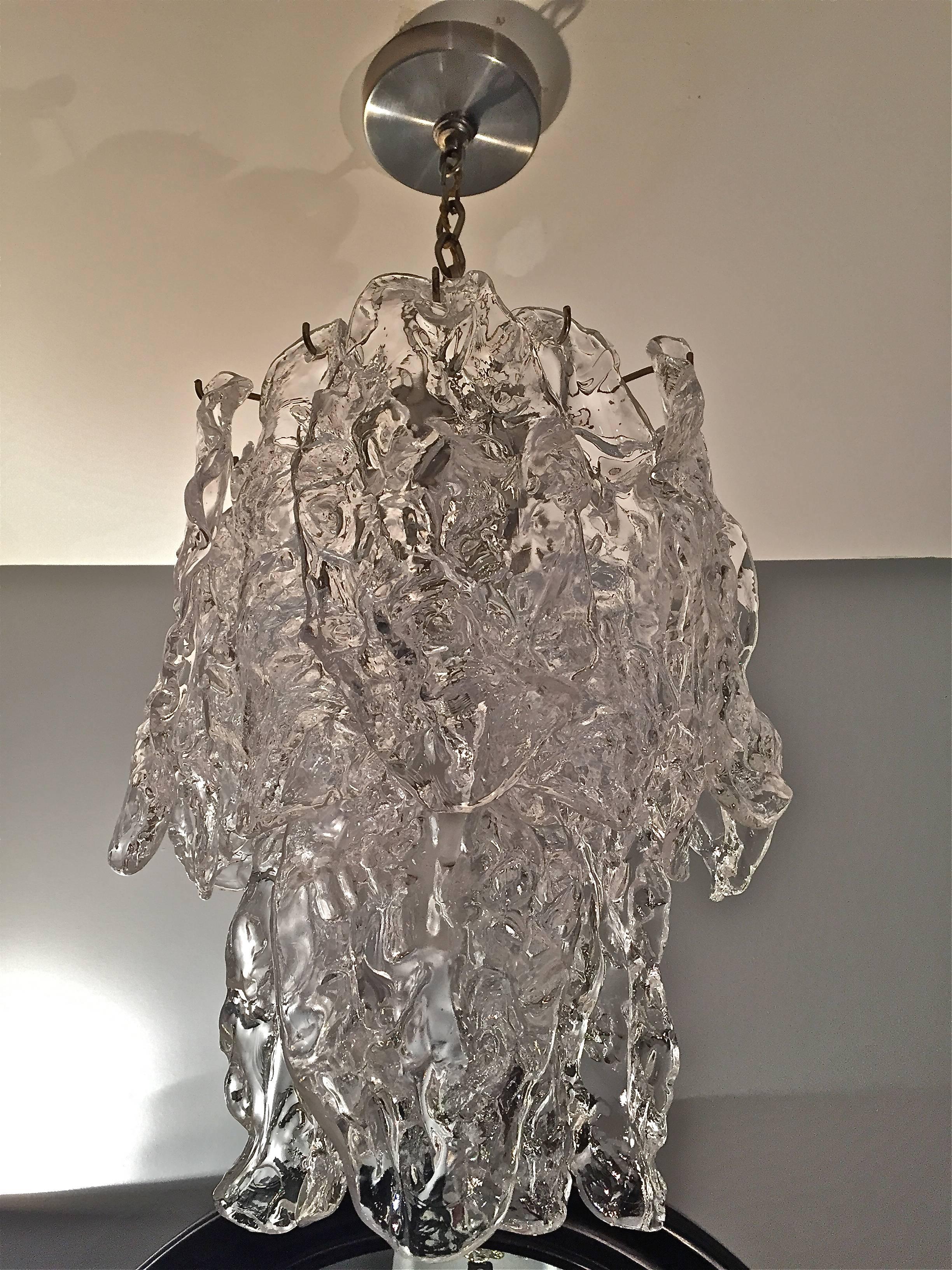 Late 20th Century Mazzega Clear Textured Glass Chandelier For Sale