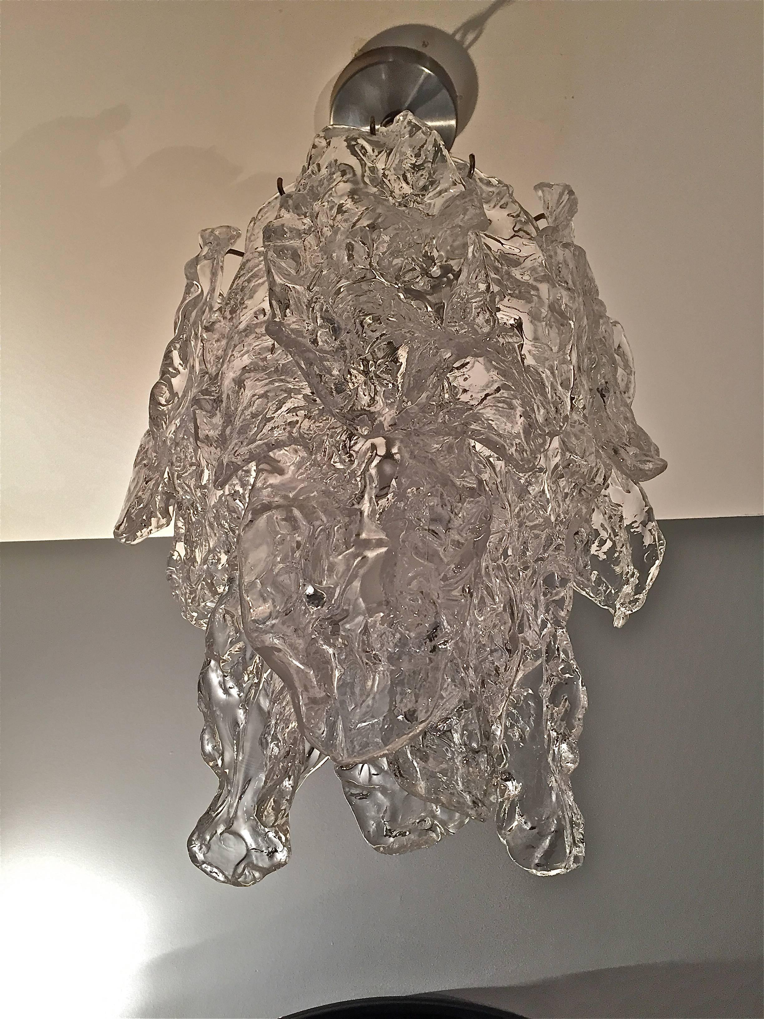 Mazzega Clear Textured Glass Chandelier For Sale 2