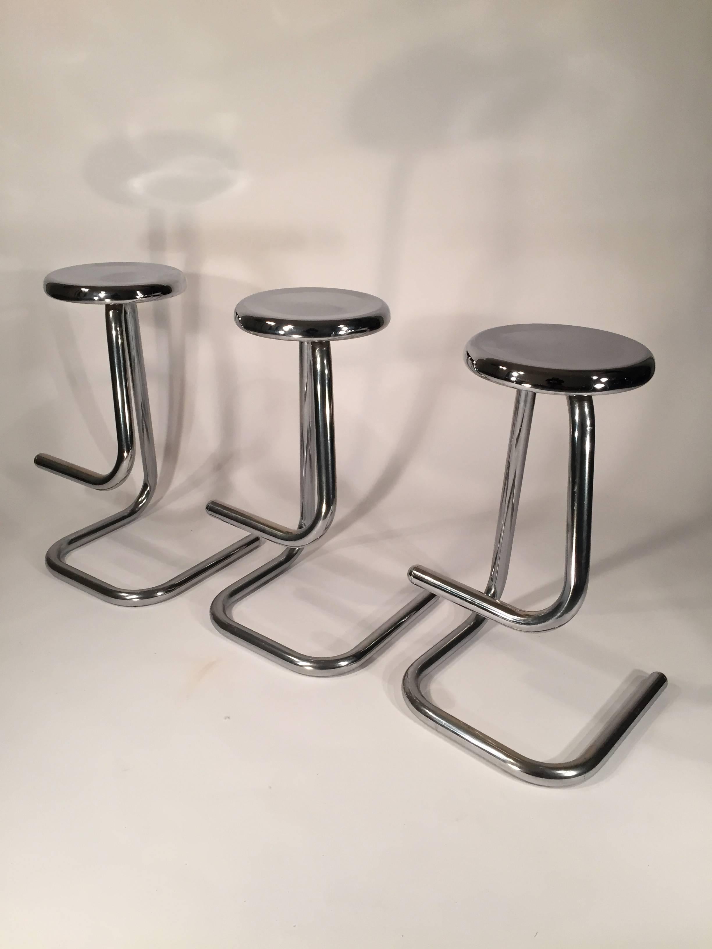 Mid-Century Modern Tubular Chrome Steel Bar Stools K700 Kinetics