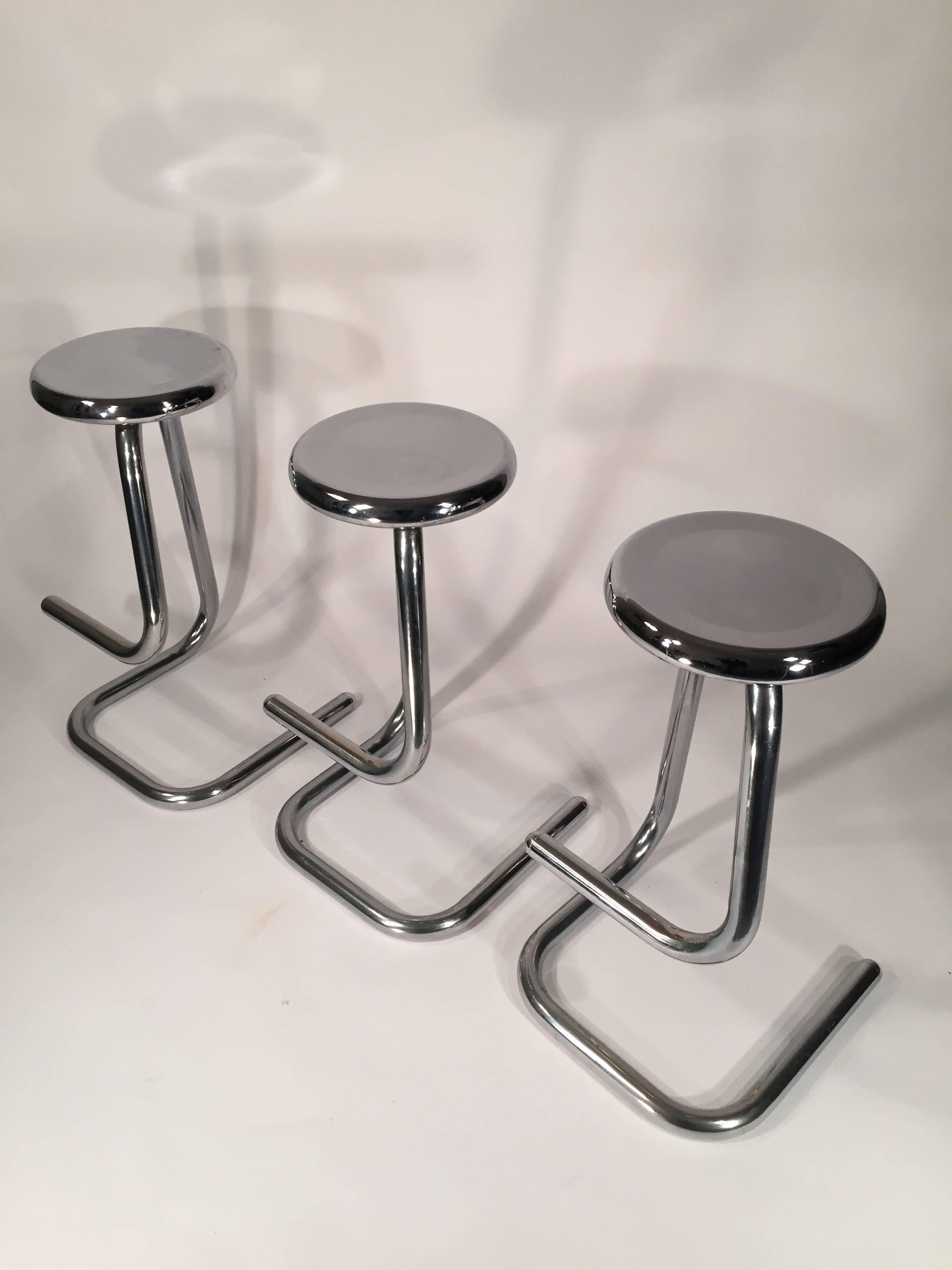 Tubular Chrome Steel Bar Stools K700 Kinetics In Good Condition In Lake Success, NY