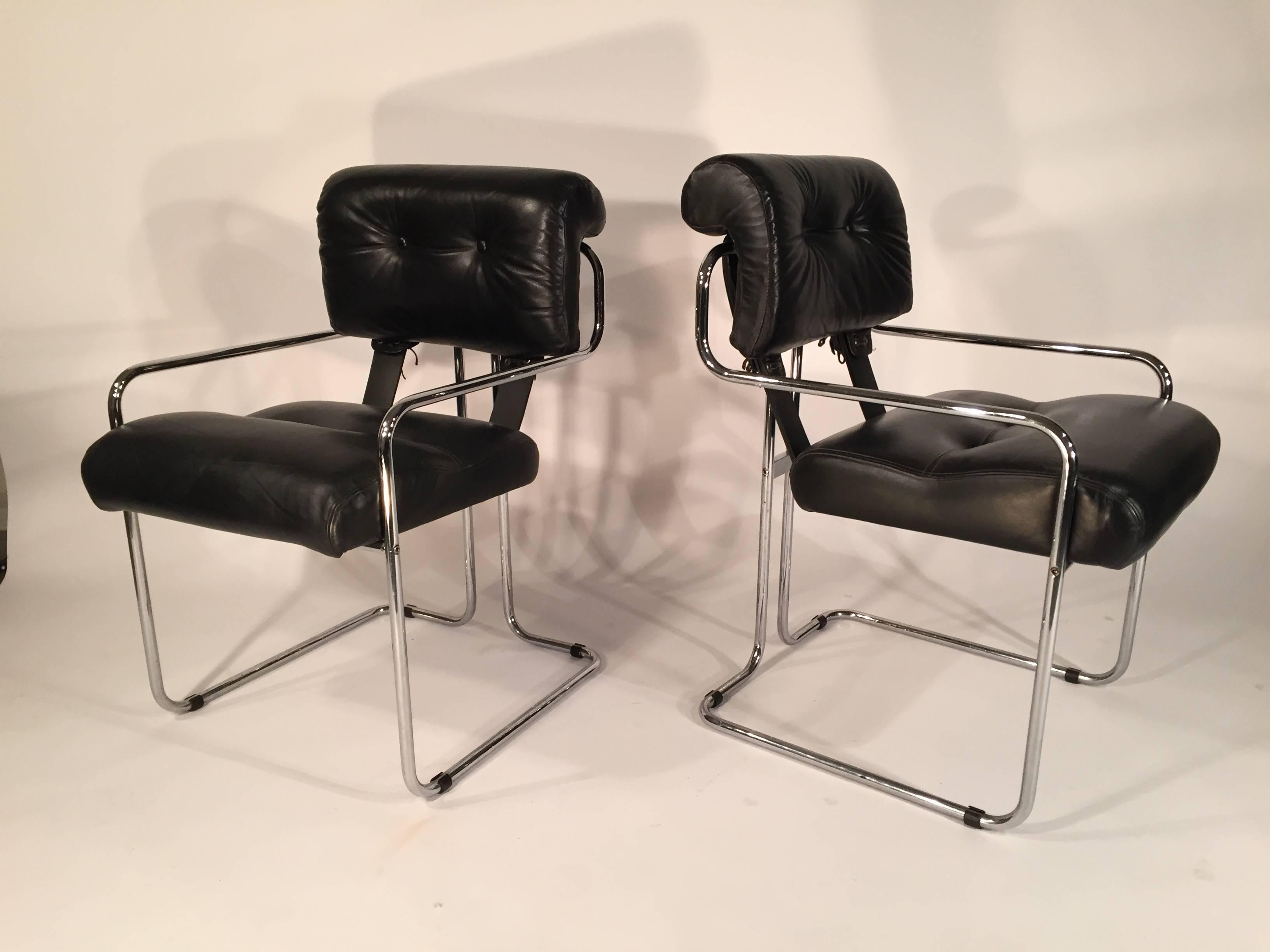 Leather Set of Eight Guido Faleschini Tucroma Dining Chairs by i4 Mariani for Pace For Sale