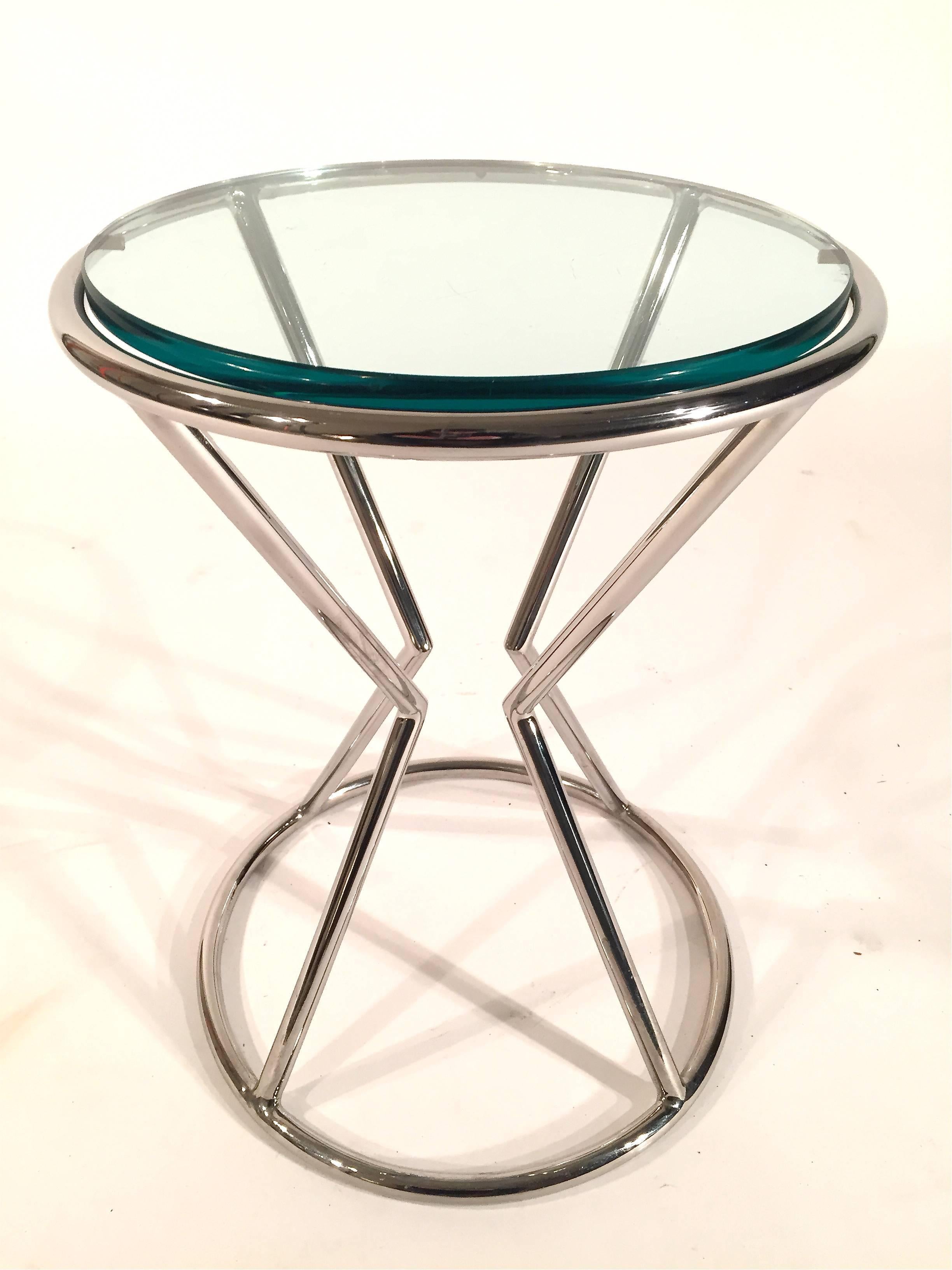 Pace collection chrome and glass drinks table, Italian, 1980s.