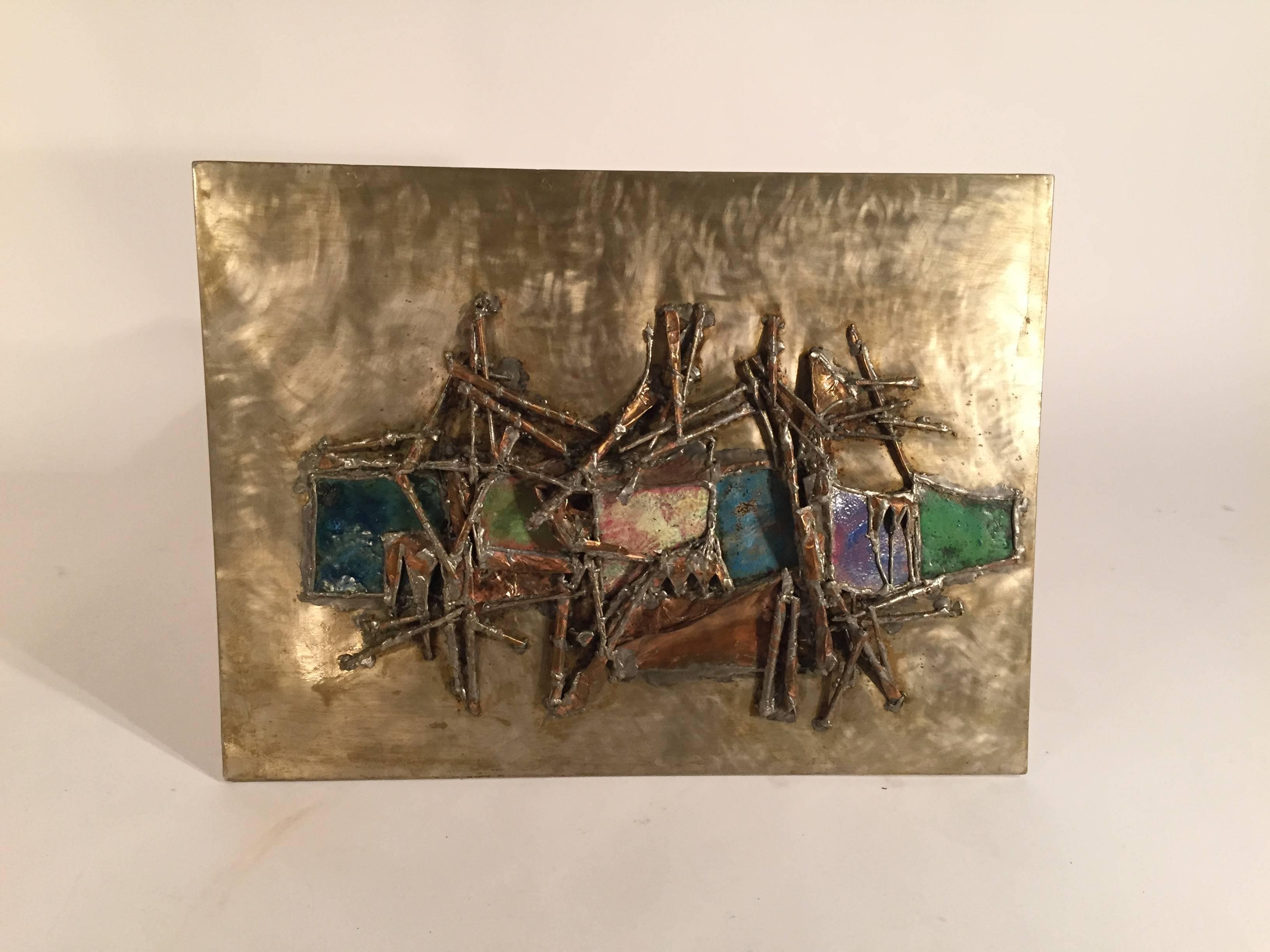 Mid-20th Century Abstract Enameled Copper Metal Wall Sculpture