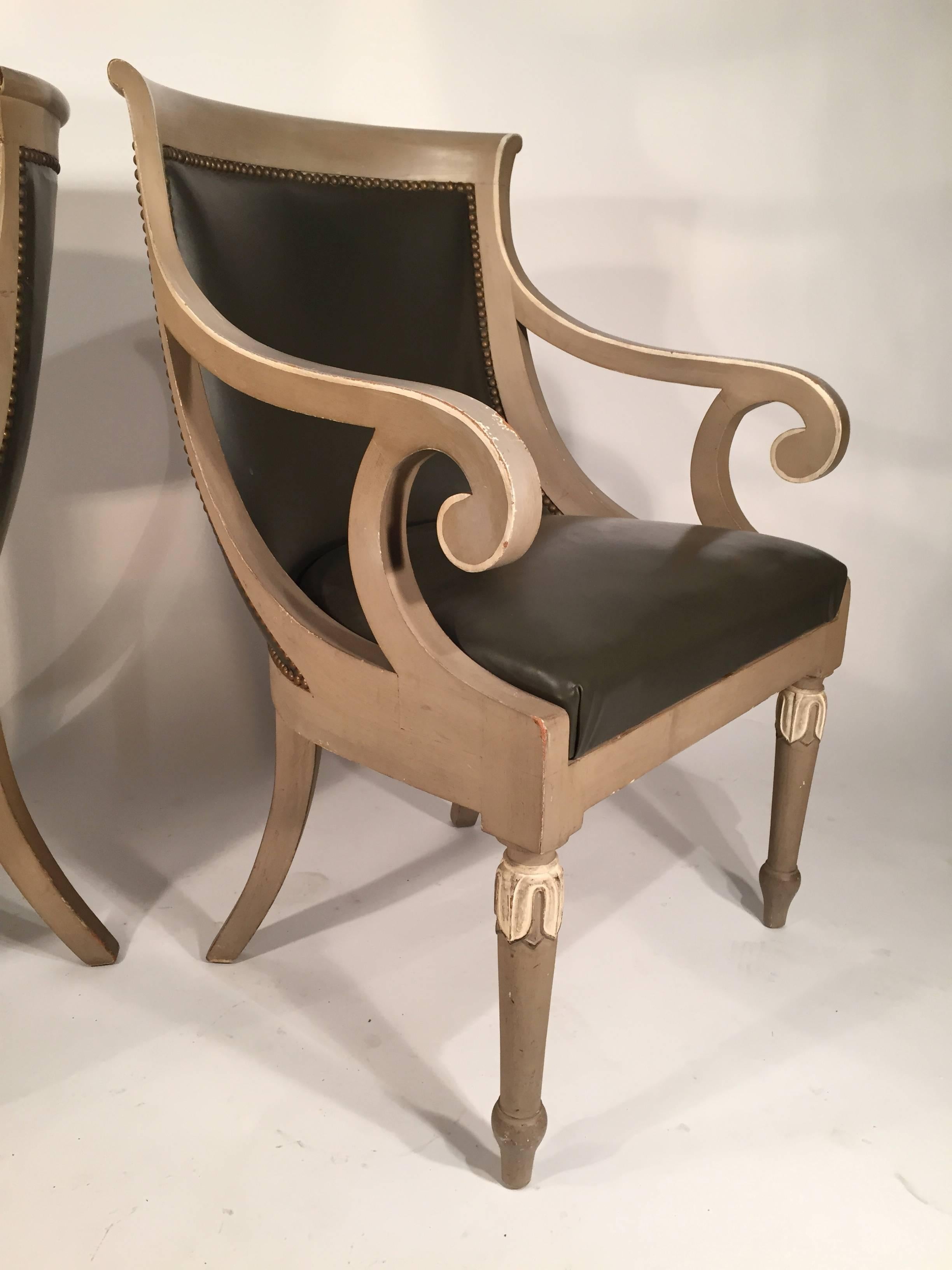 American Pair of French Empire Style Painted Armchairs